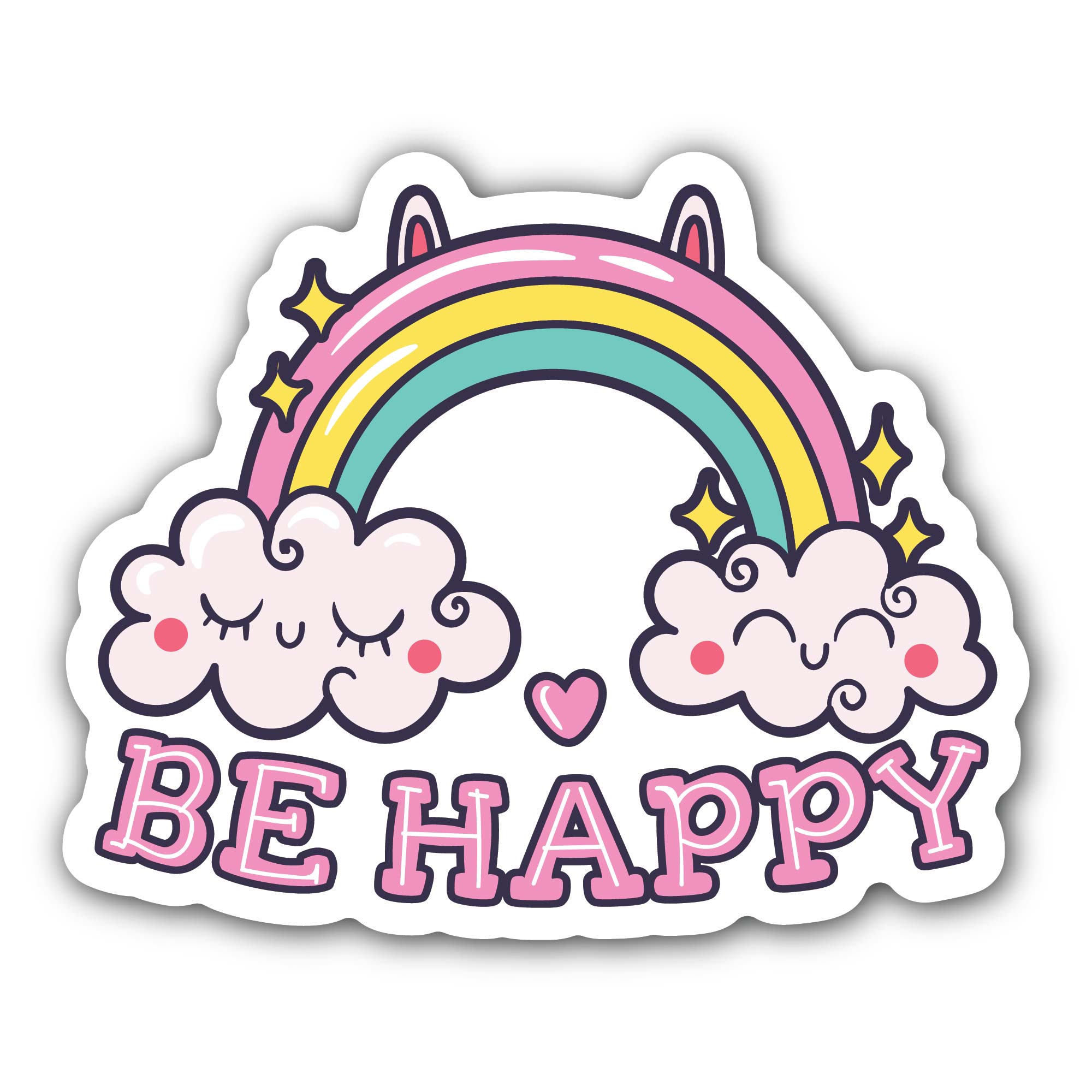 Be Happy Sticker, Waterproof Vinyl Decal Sticker Indoor Or Outdoor 2 (Pieces) 3" and 5"
