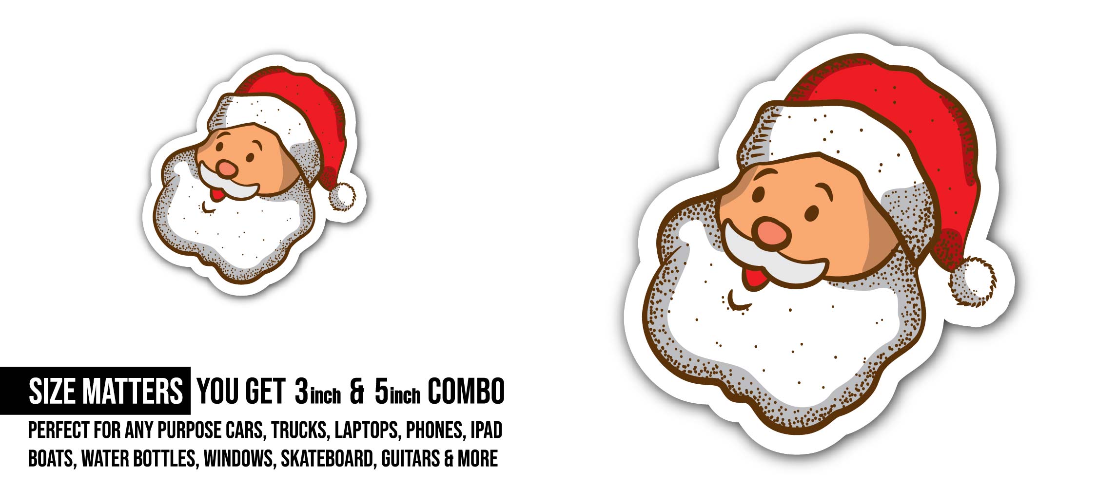 Santa Claus Sticker, Waterproof Vinyl Decal Sticker Indoor Or Outdoor 2 (Pieces) 3" and 5"