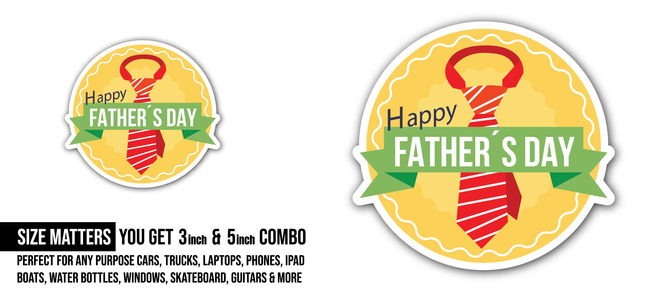 Father's Day Sticker, Waterproof Vinyl Decal Sticker Indoor Or Outdoor 2 (Pieces) 3" and 5"