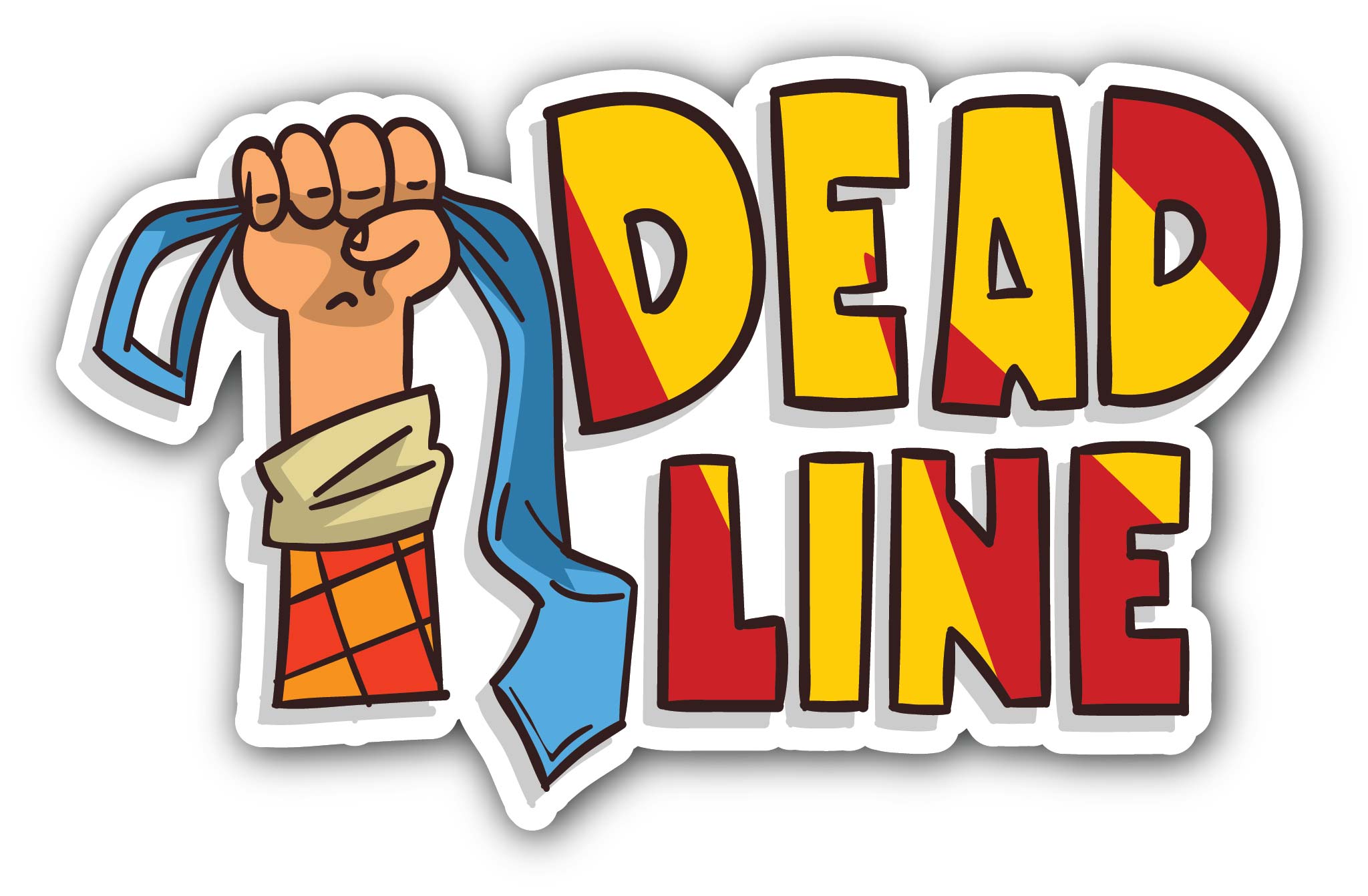 Hand holding necktie and Deadline word Sticker, Waterproof Vinyl Decal Sticker Indoor Or Outdoor 2 (Pieces) 3" and 5"