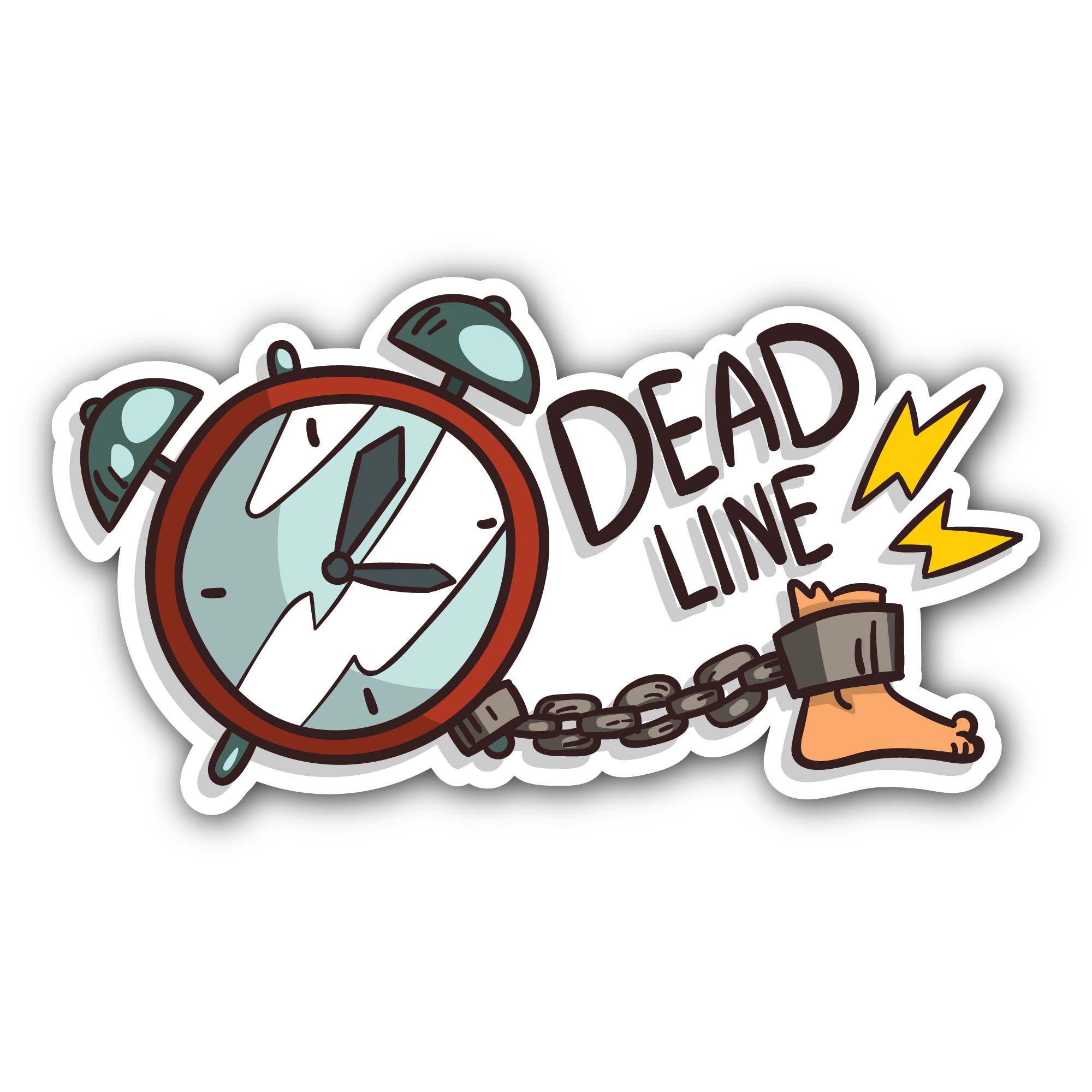 Alarm Clock Foot with shackles and Deadline word Sticker, Waterproof Vinyl Decal Sticker Indoor Or Outdoor 2 (Pieces) 3" and 5"