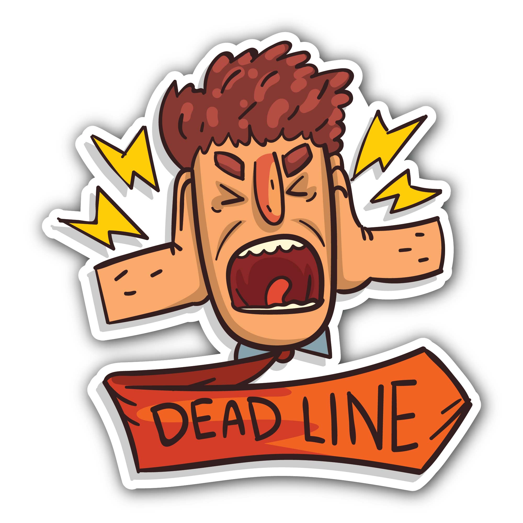 Frustrated man screaming deadline word time limit stress and burnout Sticker, Waterproof Vinyl Decal Sticker Indoor Or Outdoor 2 (Pieces) 3" and 5"