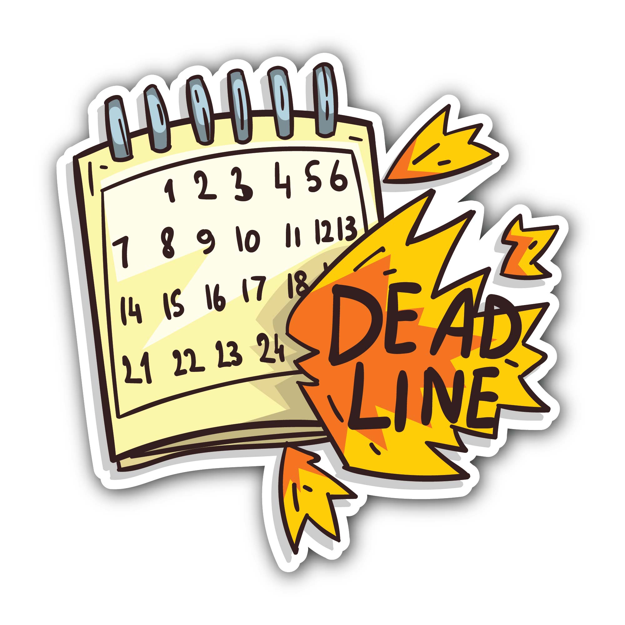Calendar and Deadline Word in Fire Sticker, Waterproof Vinyl Decal Sticker Indoor Or Outdoor 2 (Pieces) 3" and 5"