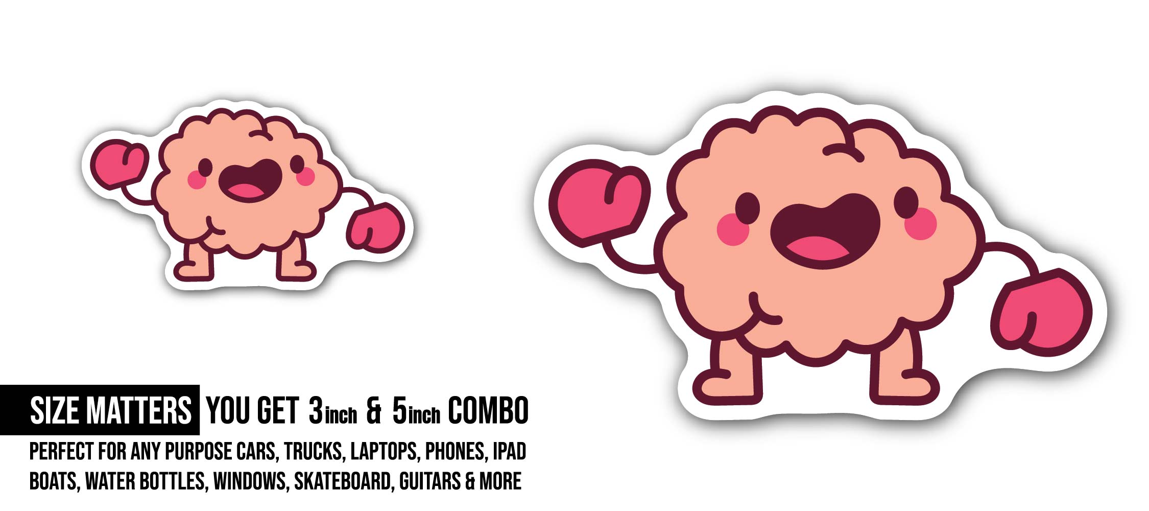 Little Brain Sticker, Waterproof Vinyl Decal Sticker Indoor Or Outdoor 2 (Pieces) 3" and 5"