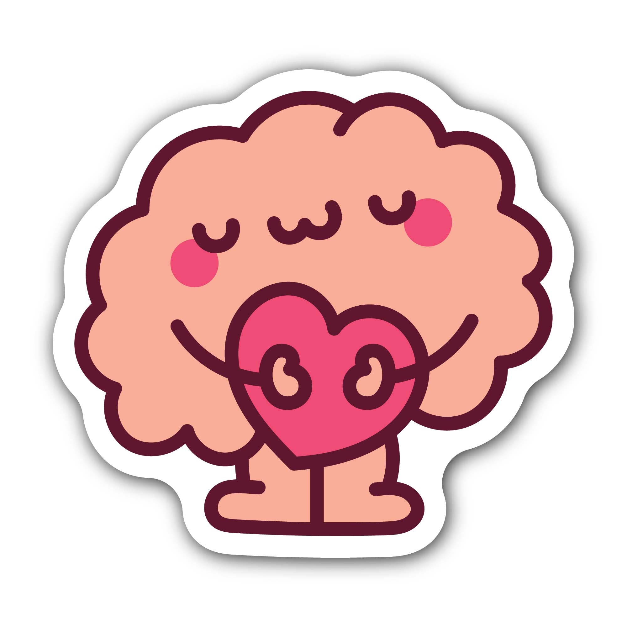 Little Brain holding heart Sticker, Waterproof Vinyl Decal Sticker Indoor Or Outdoor 2 (Pieces) 3" and 5"