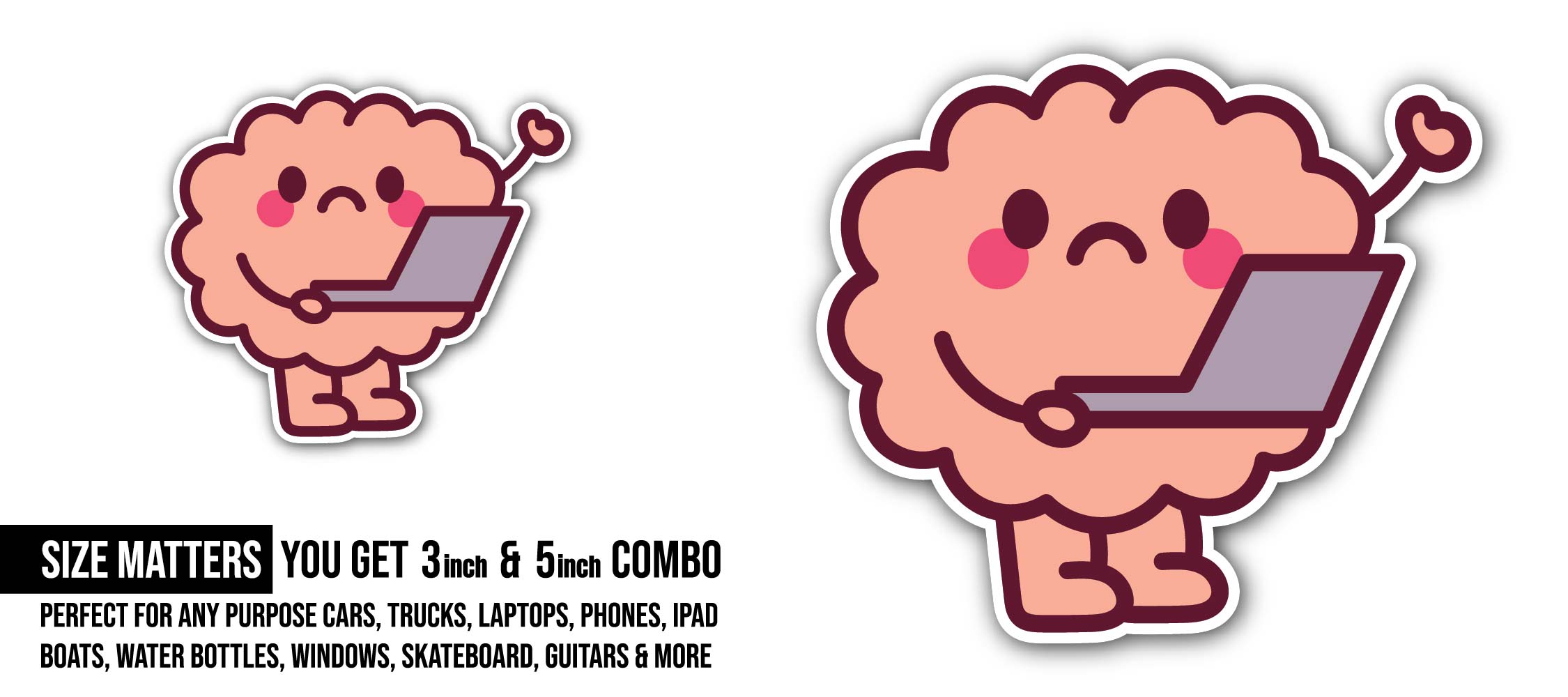 Learning Brain Sticker, Waterproof Vinyl Decal Sticker Indoor Or Outdoor 2 (Pieces) 3" and 5"
