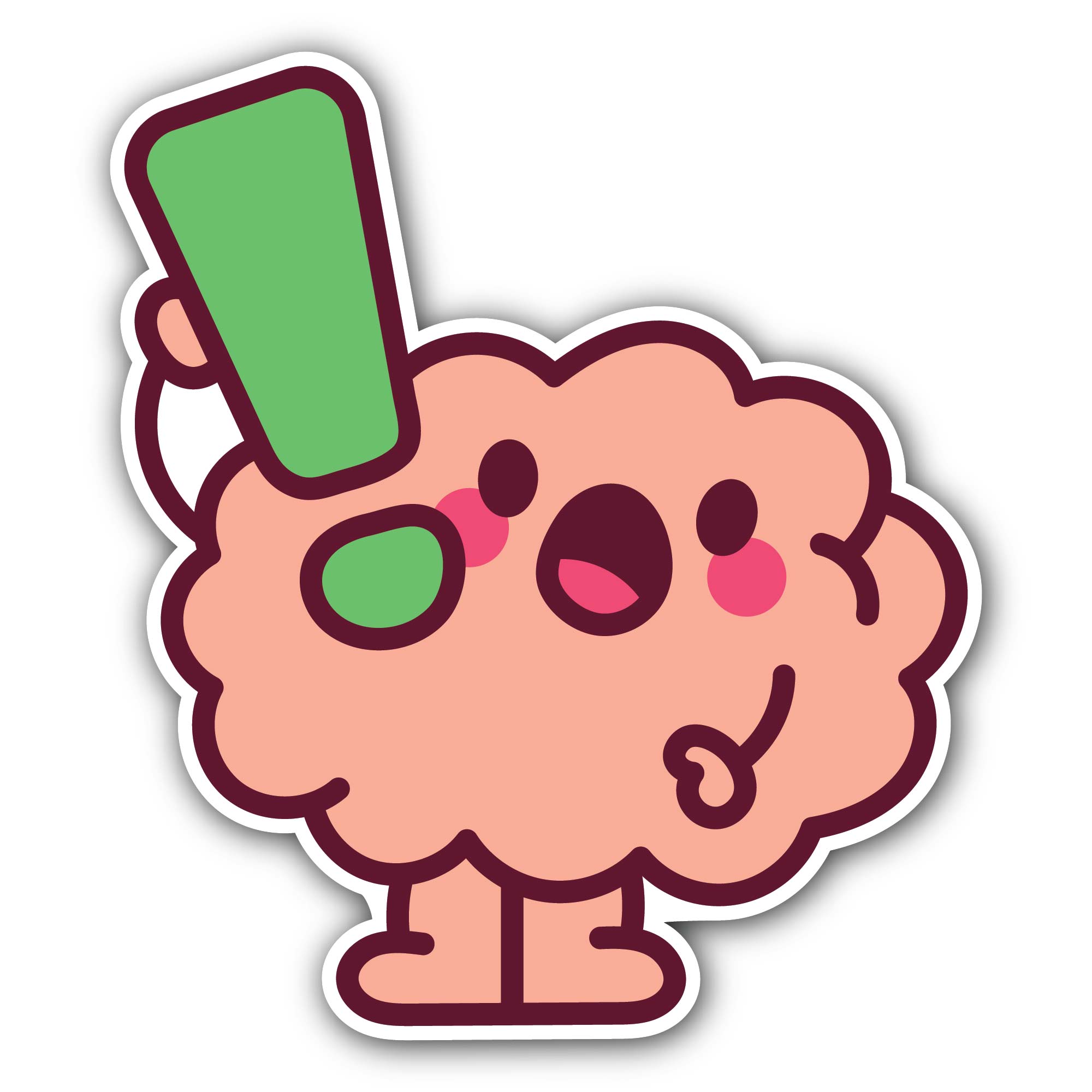 Cute cartoon brain Sticker, Waterproof Vinyl Decal Sticker Indoor Or Outdoor 2 (Pieces) 3" and 5"