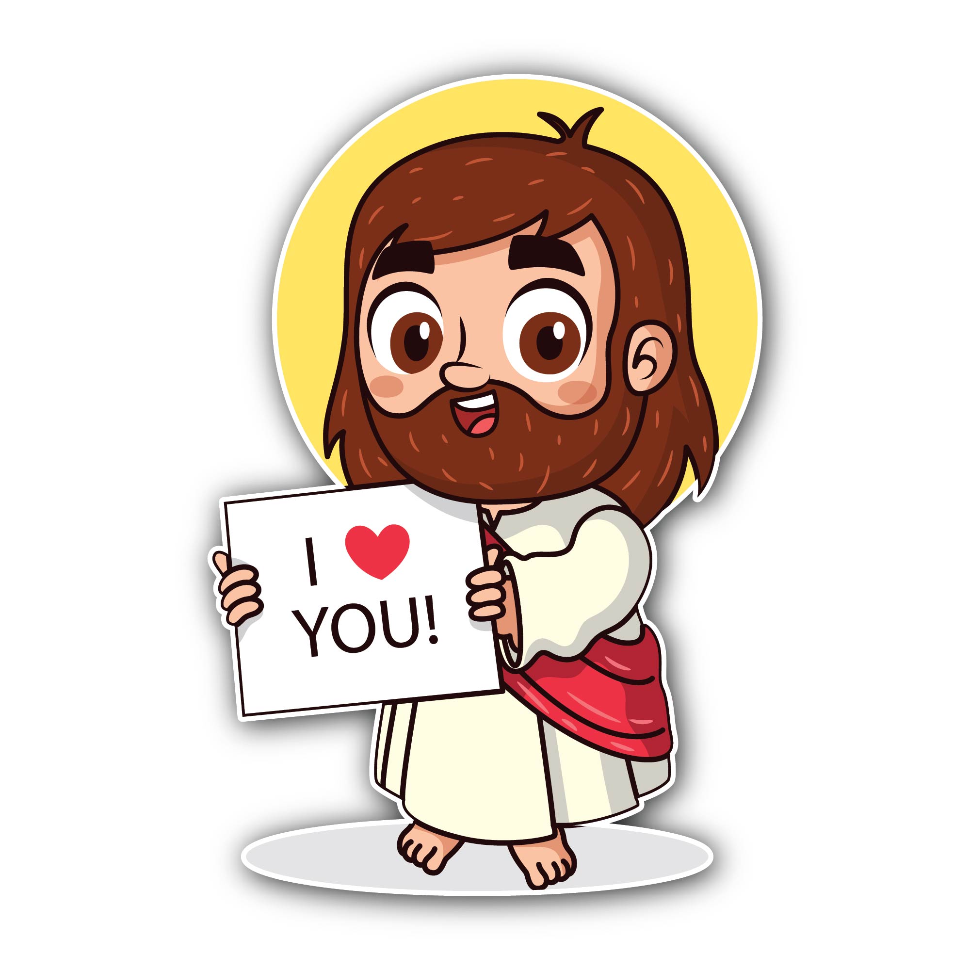 Cartoon Jesus Sticker, Waterproof Vinyl Decal Sticker Indoor Or Outdoor 2 (Pieces) 3" and 5"
