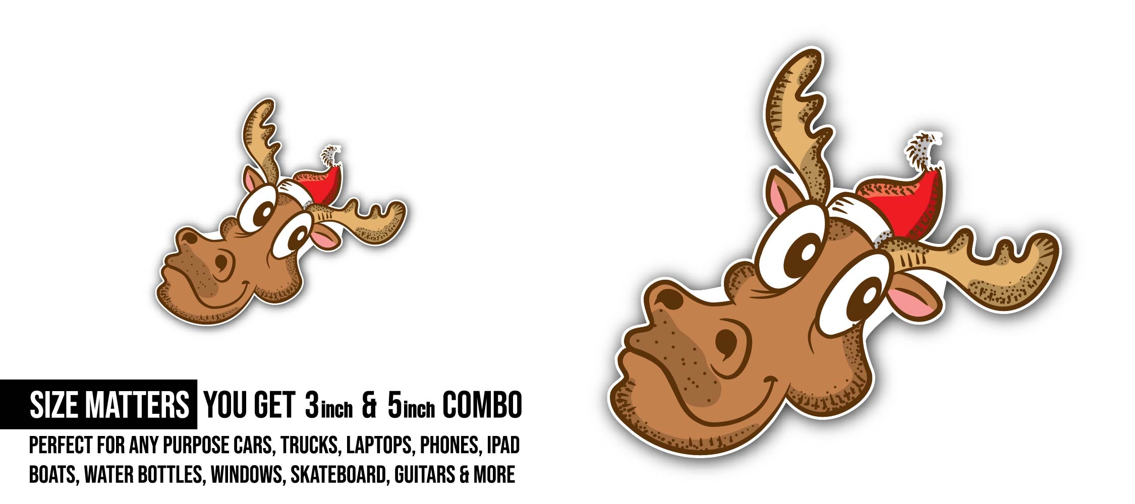 Christmas Deer Sticker, Waterproof Vinyl Decal Sticker Indoor Or Outdoor 2 (Pieces) 3" and 5"