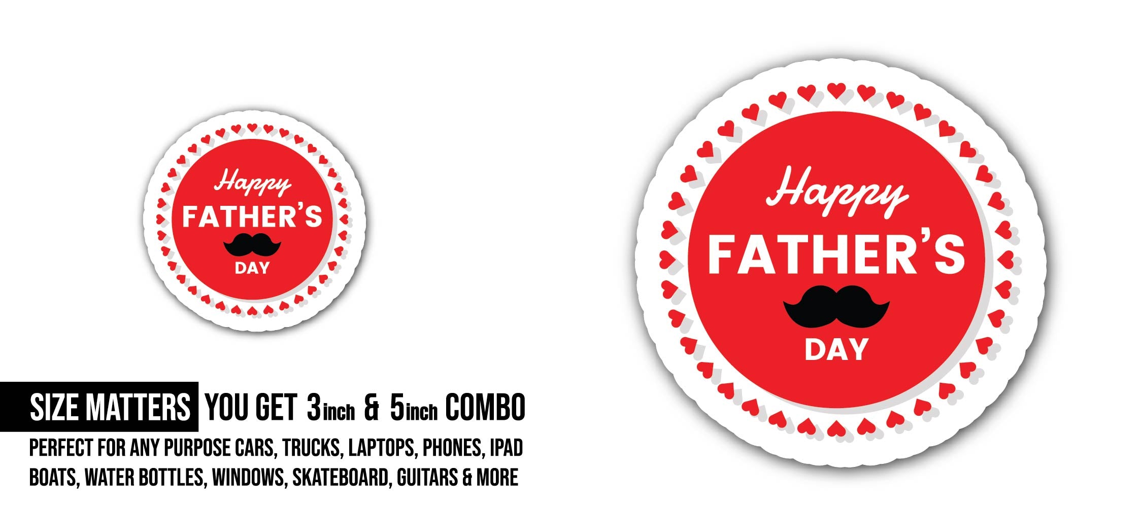 Father's Day Sticker, Waterproof Vinyl Decal Sticker Indoor Or Outdoor 2 (Pieces) 3" and 5"