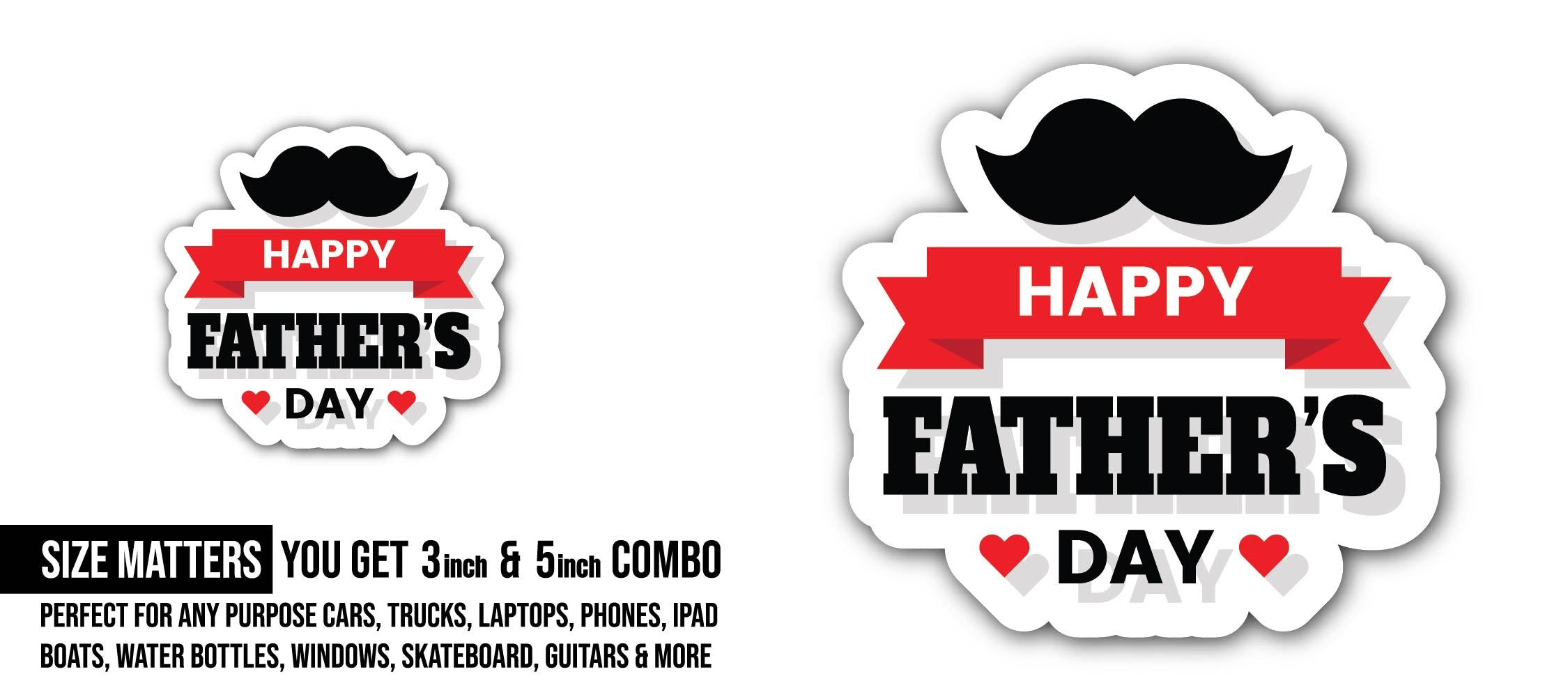 Happy Father's Day Sticker, Waterproof Vinyl Decal Sticker Indoor Or Outdoor 2 (Pieces) 3" and 5"