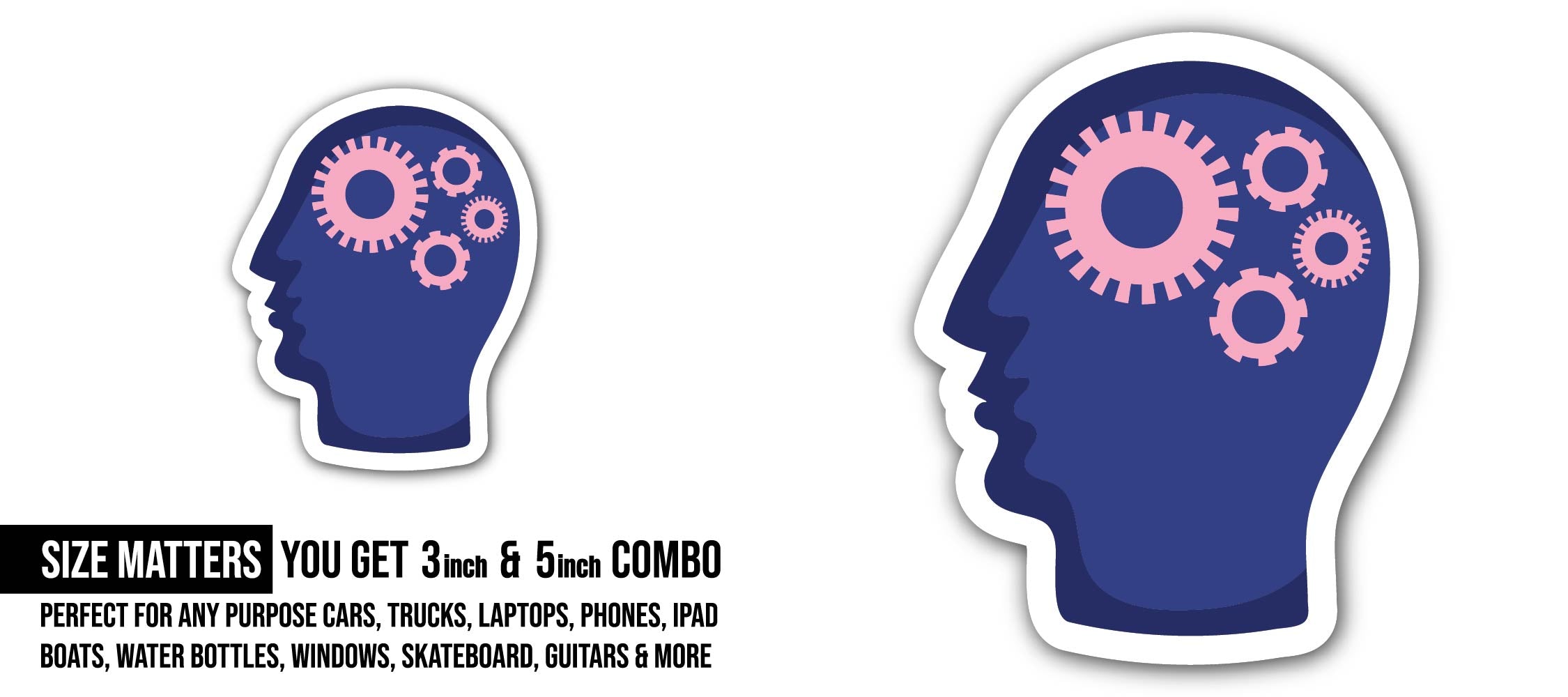 Human head gears tech logo Sticker, Waterproof Vinyl Decal Sticker Indoor Or Outdoor 2 (Pieces) 3" and 5"