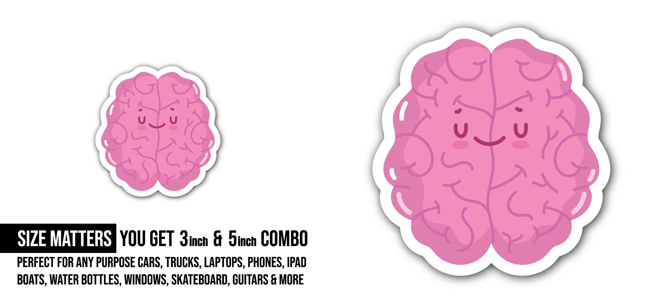 Human brain Sticker, Waterproof Vinyl Decal Sticker Indoor Or Outdoor 2 (Pieces) 3" and 5"