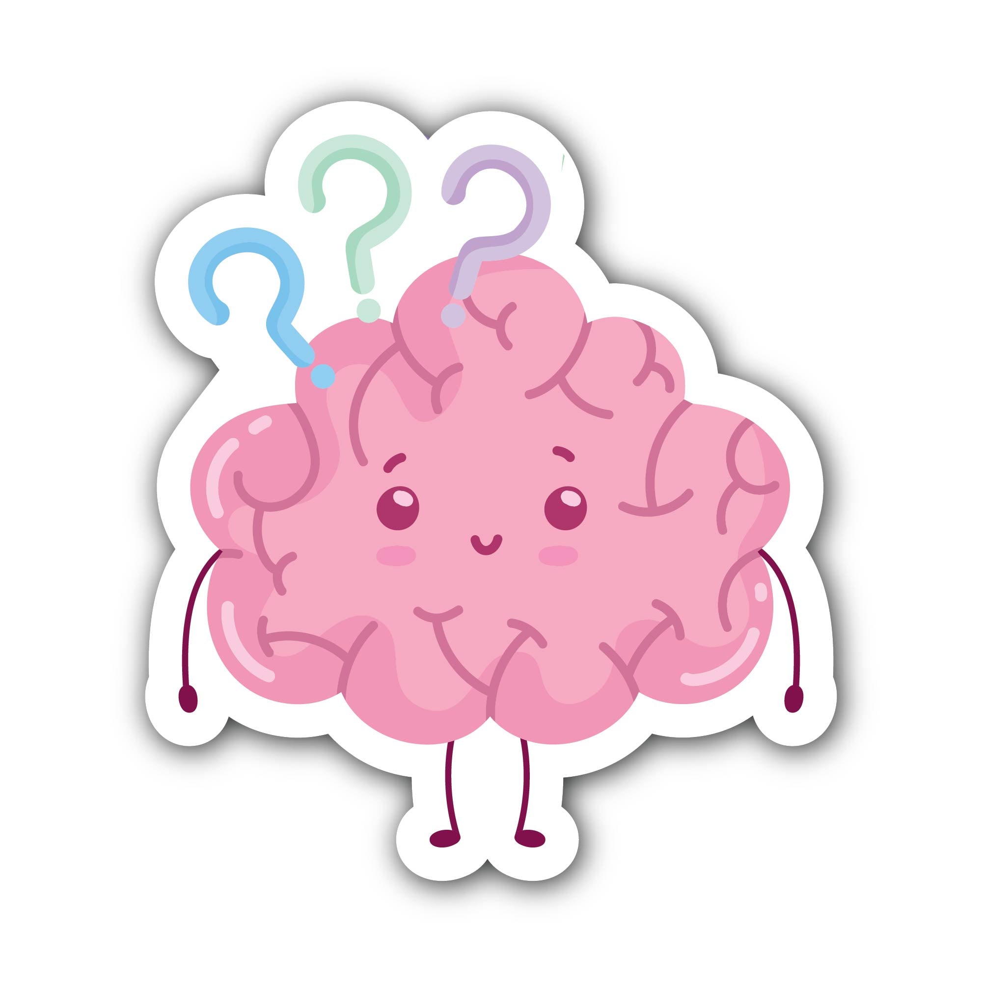 Cute Brain Question Marks Sticker, Waterproof Vinyl Decal Sticker Indoor Or Outdoor 2 (Pieces) 3" and 5"
