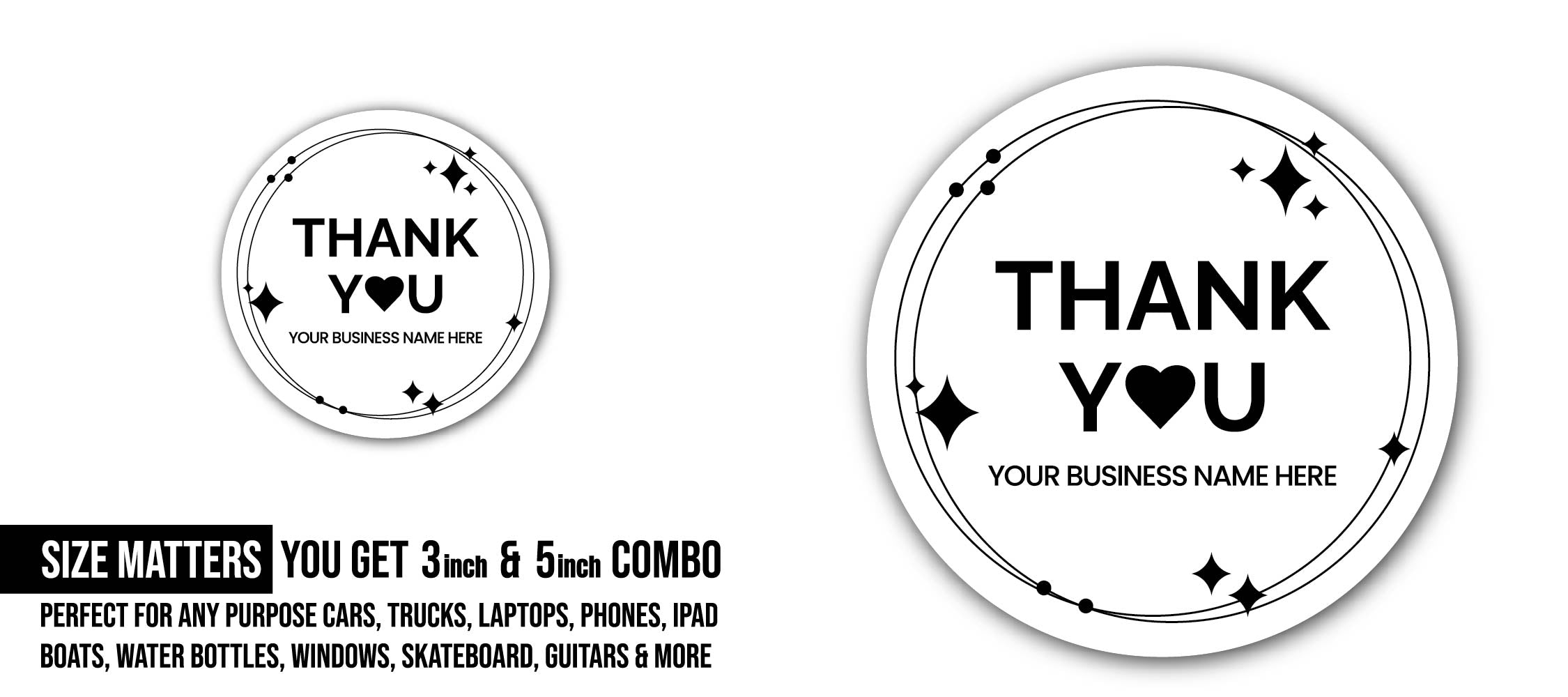 Thank You Stamp Sticker, Waterproof Vinyl Decal Sticker Indoor Or Outdoor 2 (Pieces) 3" and 5"