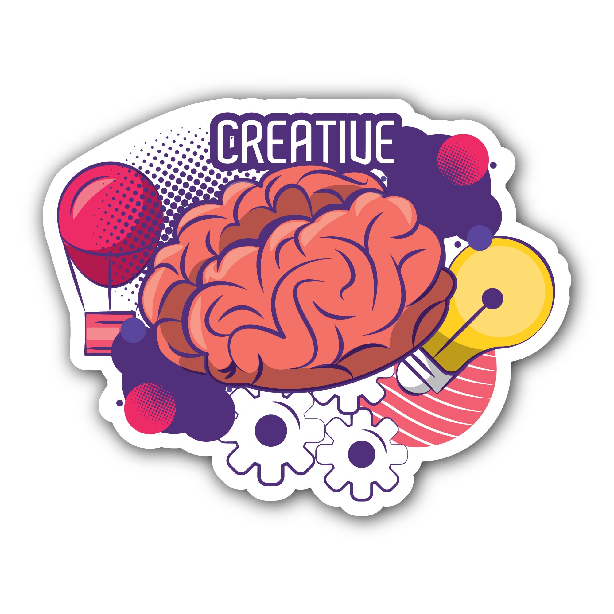 Creative colors and ideas with brain and big idea cartoon Sticker, Waterproof Vinyl Decal Sticker Indoor Or Outdoor 2 (Pieces) 3" and 5"