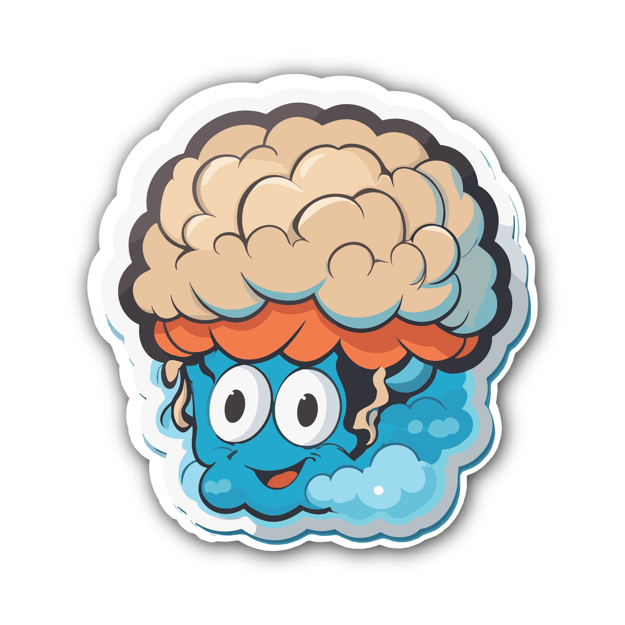 Brain cartoon Sticker, Waterproof Vinyl Decal Sticker Indoor Or Outdoor 2 (Pieces) 3" and 5"