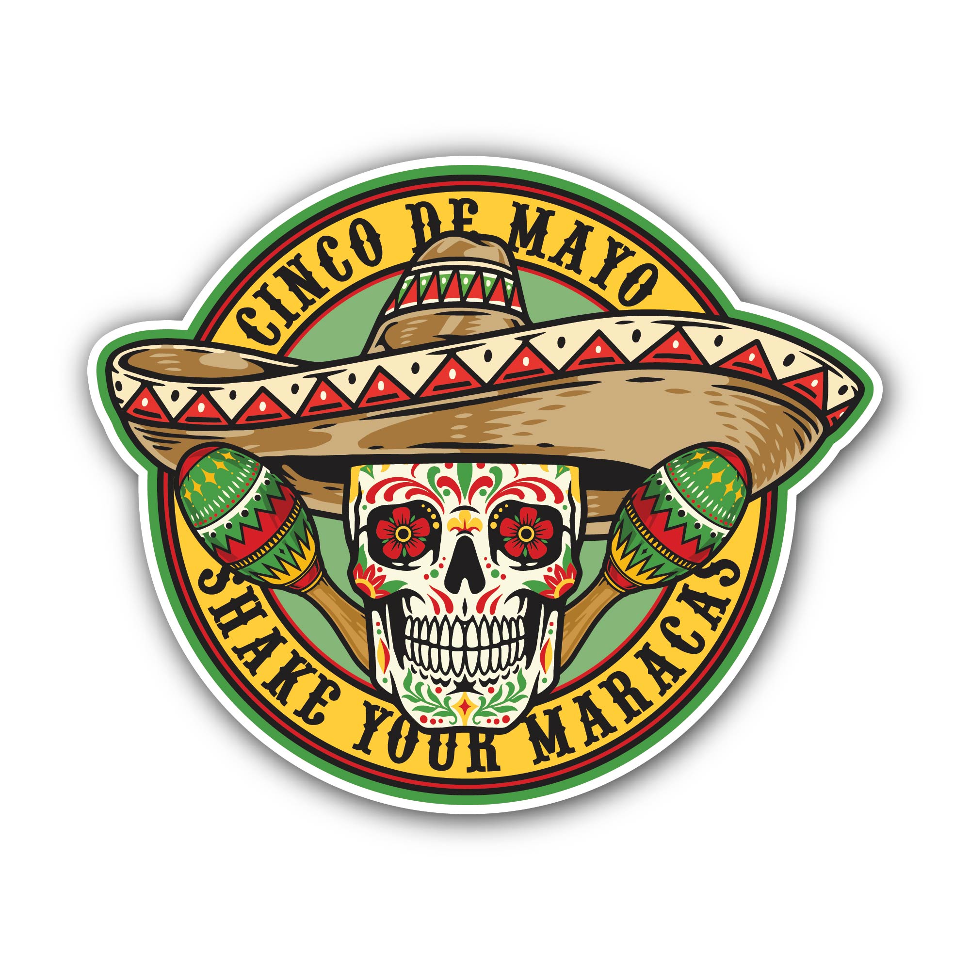 Colorful Sugar Skull Sticker, Waterproof Vinyl Decal Sticker Indoor Or Outdoor 2 (Pieces) 3" and 5"