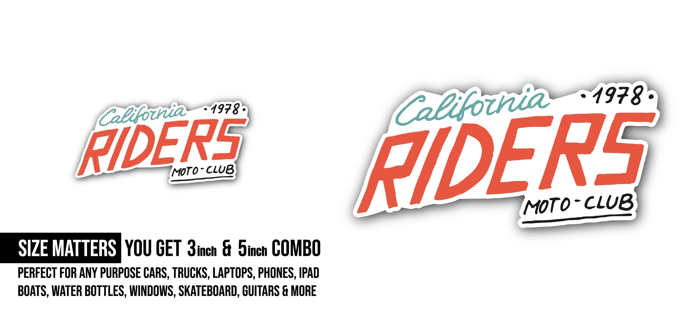 California 1978 Riders Motorcycle Club Sticker, Waterproof Vinyl Decal Sticker Indoor Or Outdoor 2 (Pieces) 3" and 5"