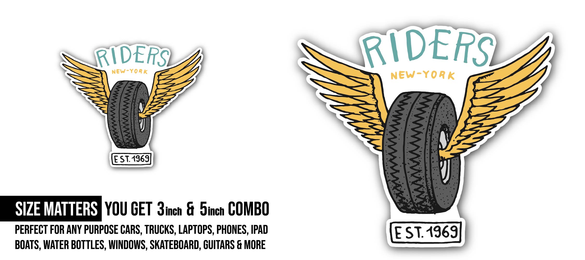 Riders New York Sticker, Waterproof Vinyl Decal Sticker Indoor Or Outdoor 2 (Pieces) 3" and 5"