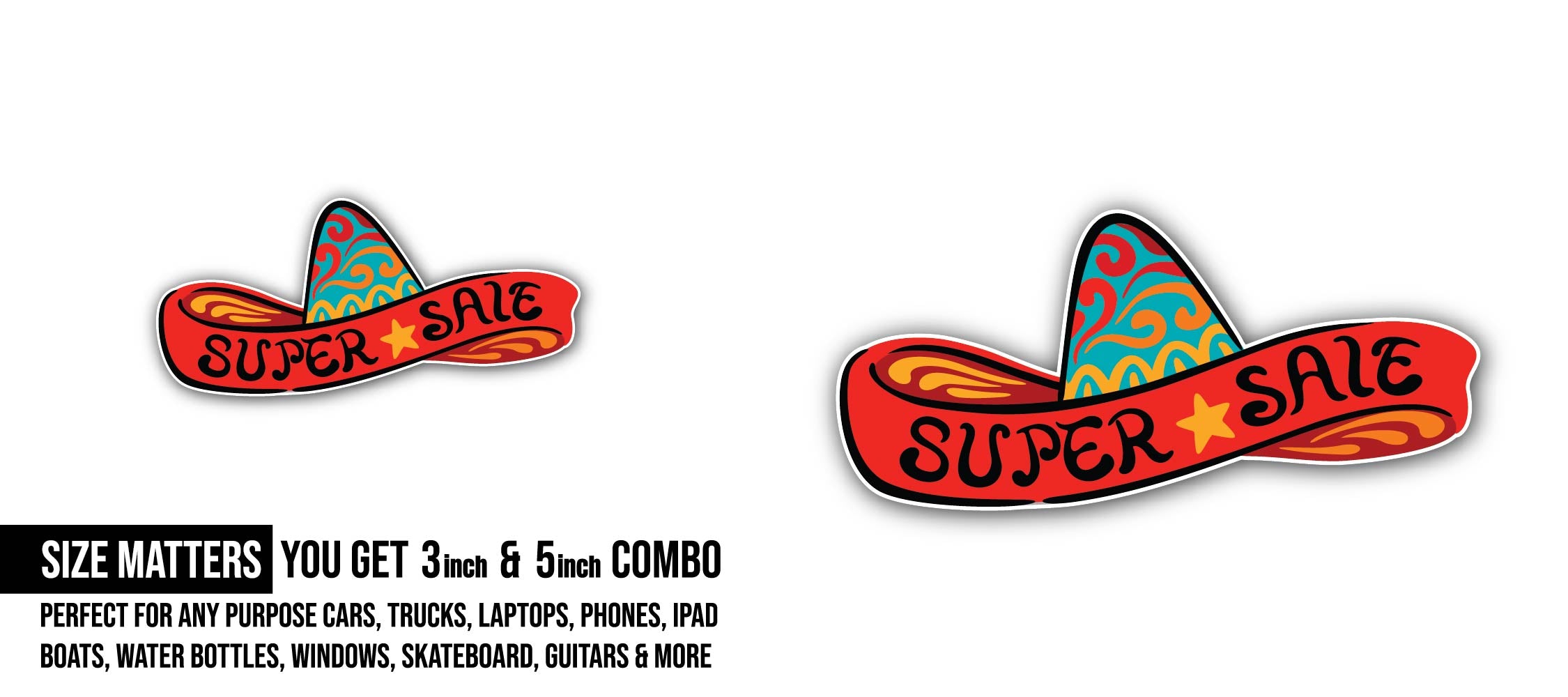 Super Sale Hat Sticker, Waterproof Vinyl Decal Sticker Indoor Or Outdoor 2 (Pieces) 3" and 5"