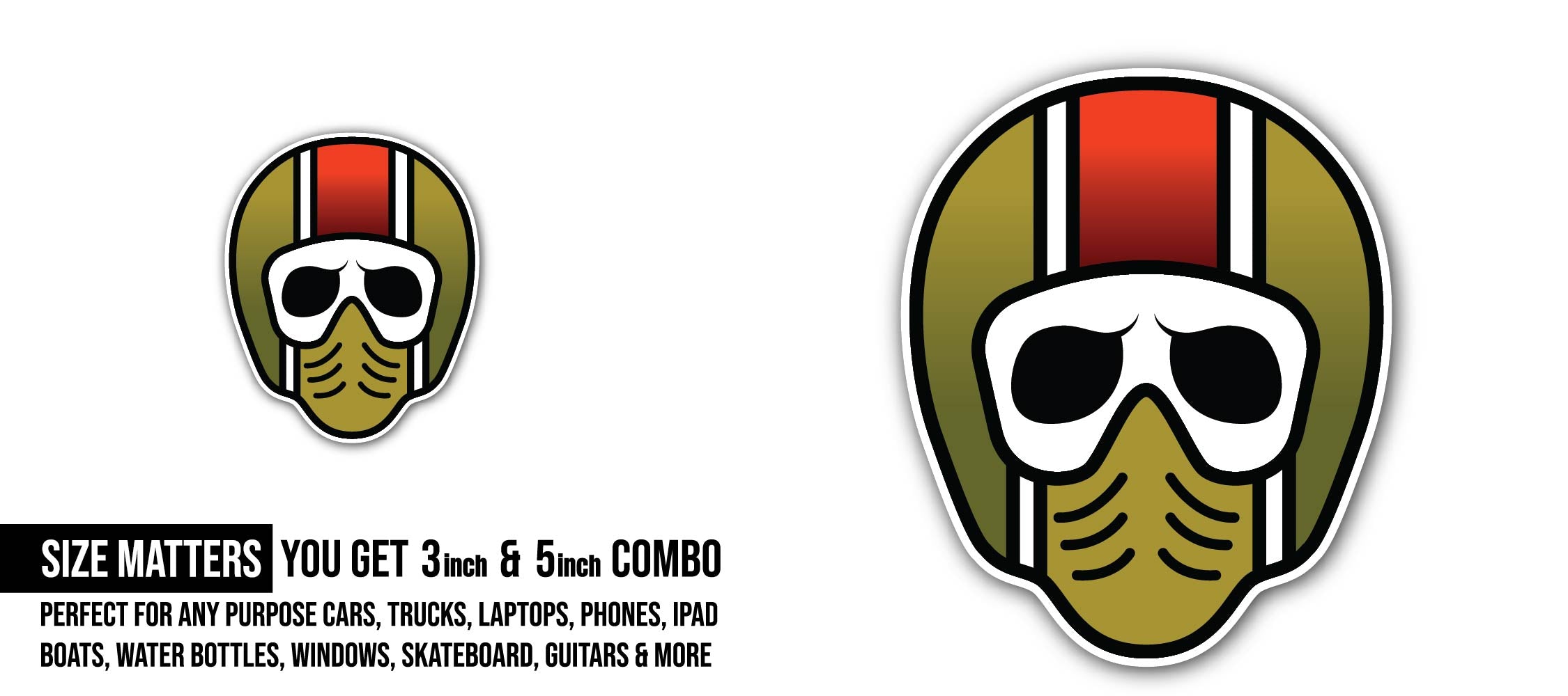 Retro Racer Helmet Sticker, Waterproof Vinyl Decal Sticker Indoor Or Outdoor 2 (Pieces) 3" and 5"