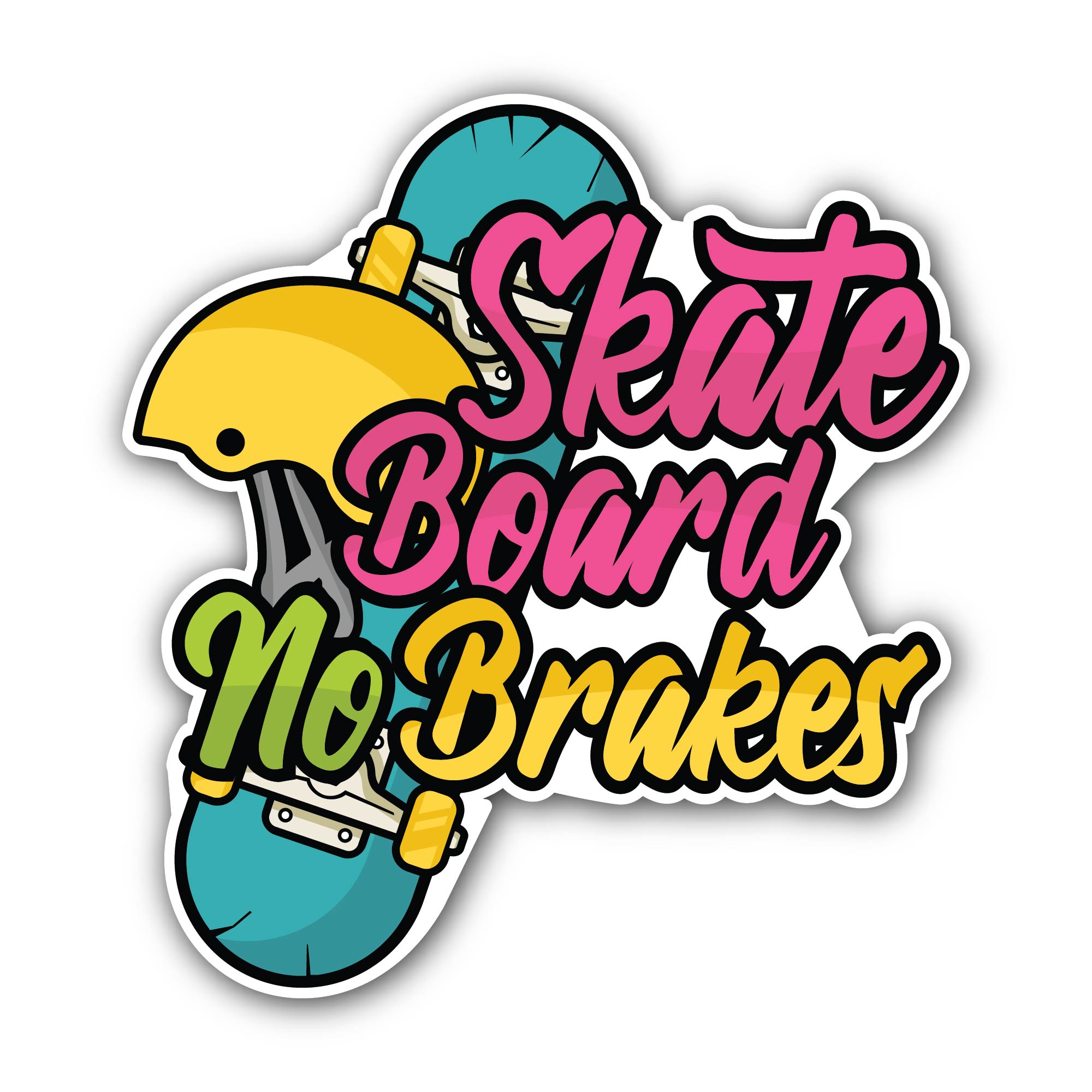 Skateboard No Brakes Sticker, Waterproof Vinyl Decal Sticker Indoor Or Outdoor 2 (Pieces) 3" and 5"
