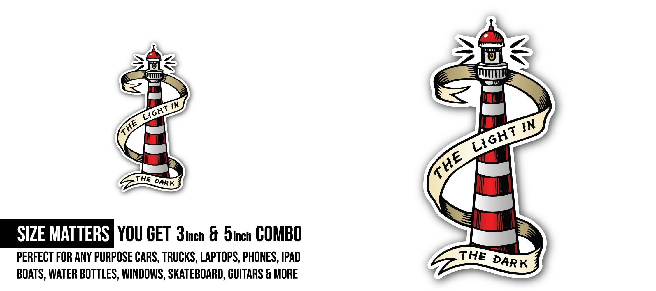 Sea Lighthouse Sticker, Waterproof Vinyl Decal Sticker Indoor Or Outdoor 2 (Pieces) 3" and 5"