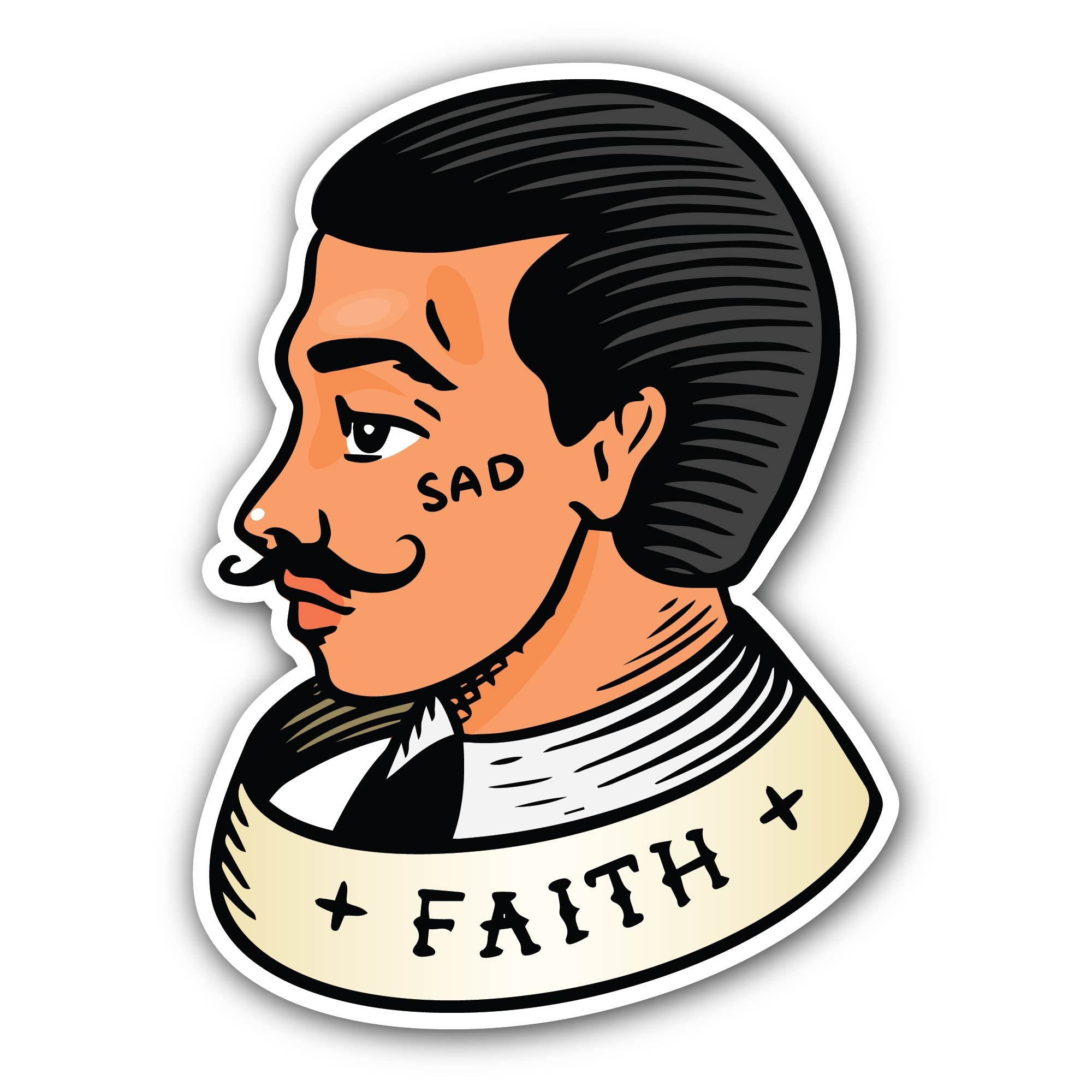 Man with a ribbon for tattoo in vintage style Sticker, Waterproof Vinyl Decal Sticker Indoor Or Outdoor 2 (Pieces) 3" and 5"