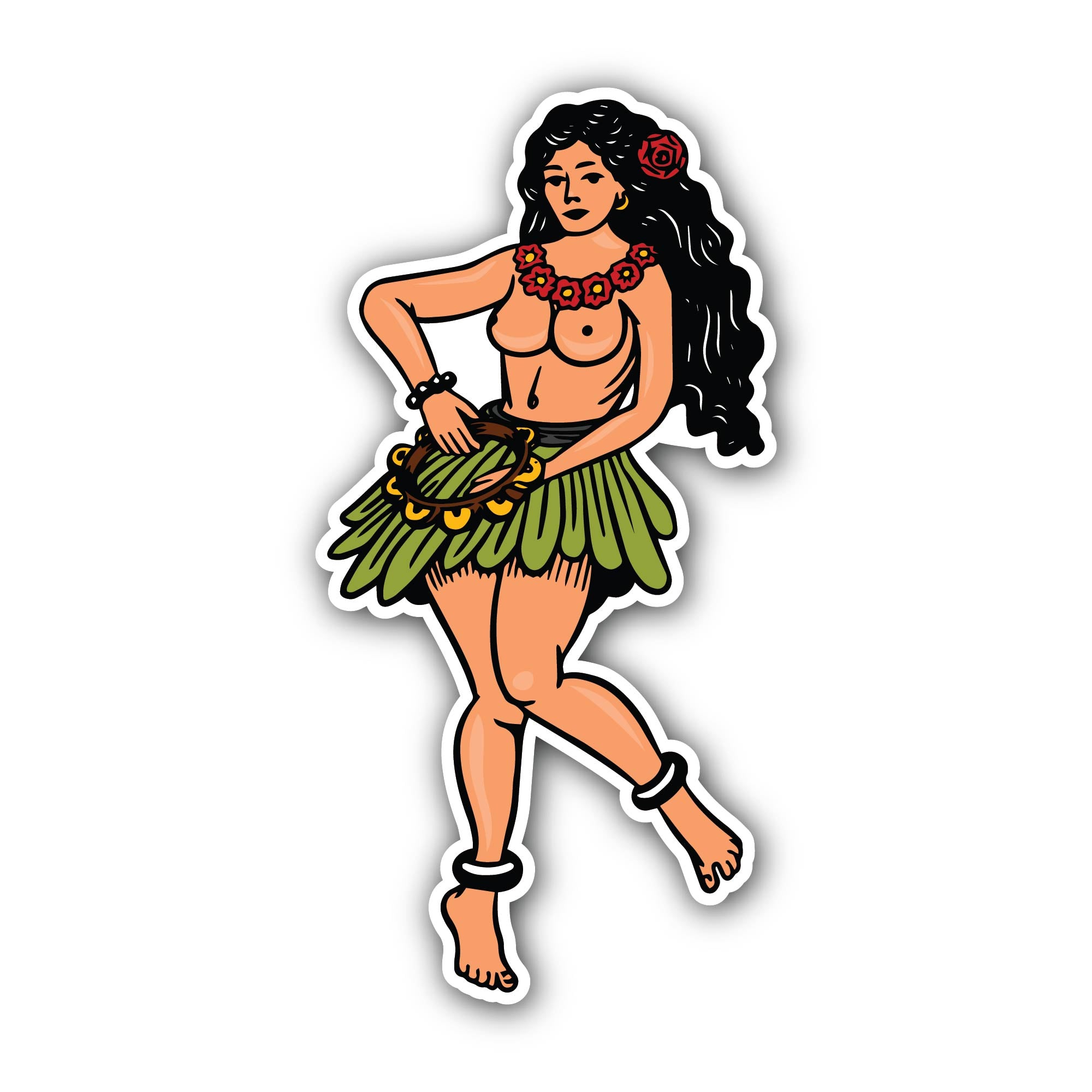 Vintage Hawaiian Hula Dancer Sticker, Waterproof Vinyl Decal Sticker Indoor Or Outdoor 2 (Pieces) 3" and 5"
