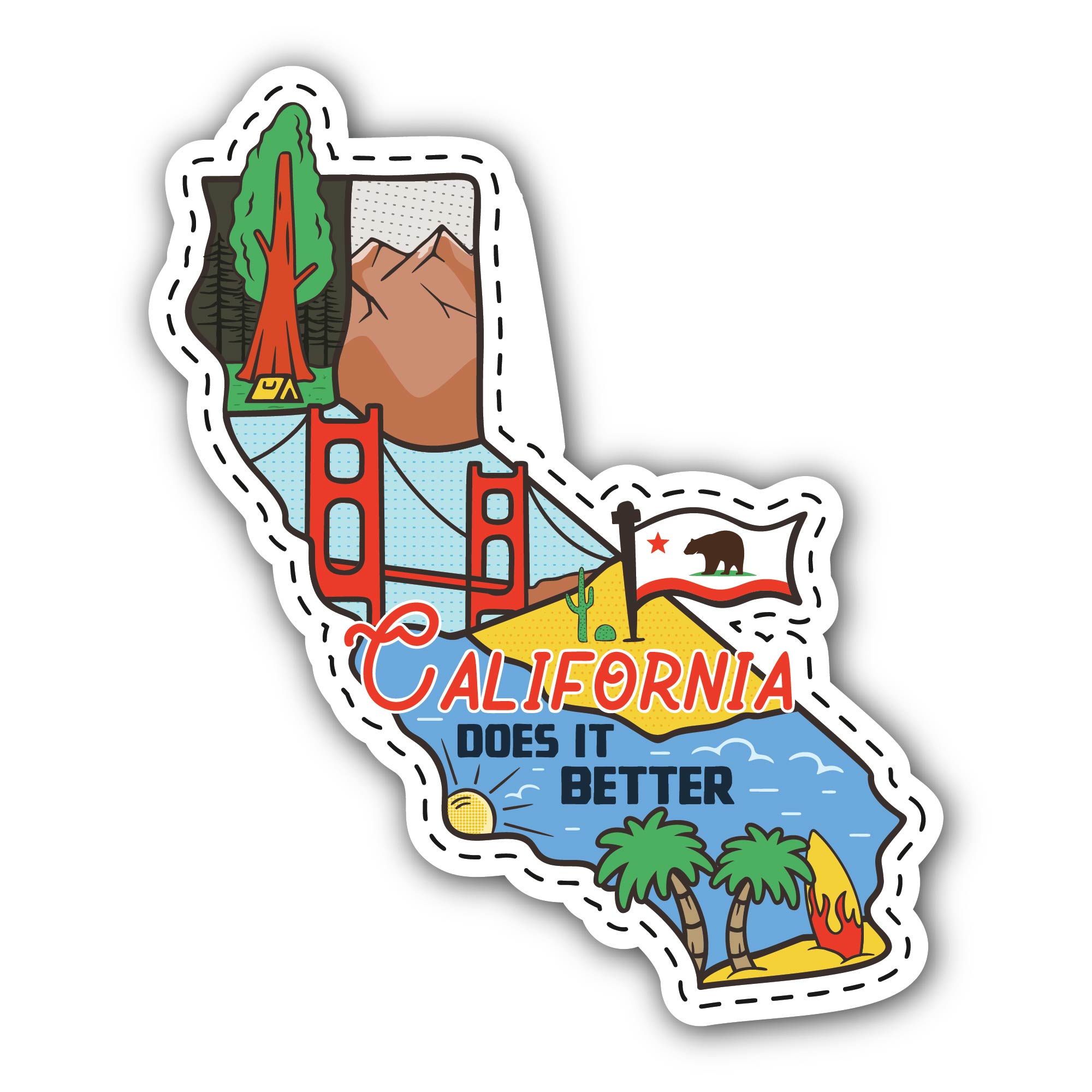 Vintage Adventure California Sticker, Waterproof Vinyl Decal Sticker Indoor Or Outdoor 2 (Pieces) 3" and 5"