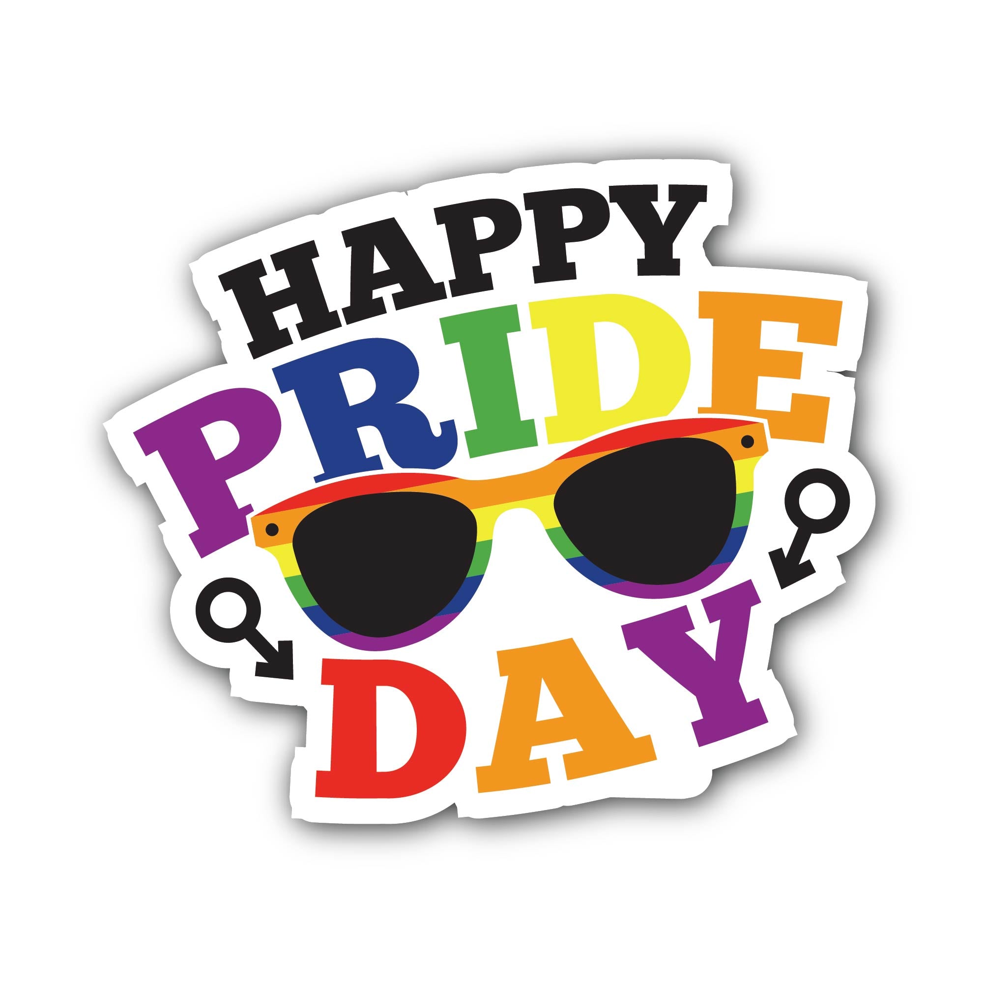 Happy Pride Day Sticker, Waterproof Vinyl Decal Sticker Indoor Or Outdoor 2 (Pieces) 3" and 5"