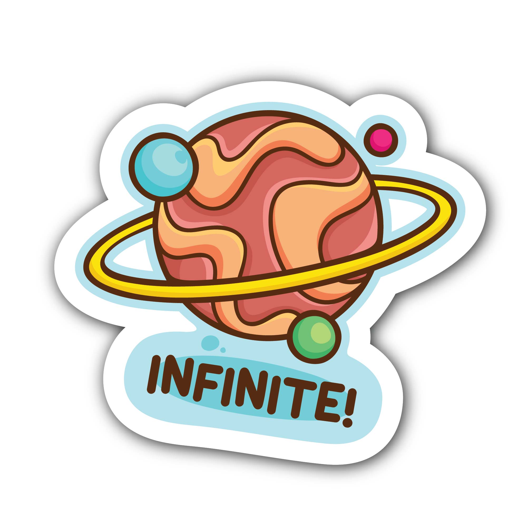 A planet with planets Sticker, Waterproof Vinyl Decal Sticker Indoor Or Outdoor 2 (Pieces) 3" and 5"