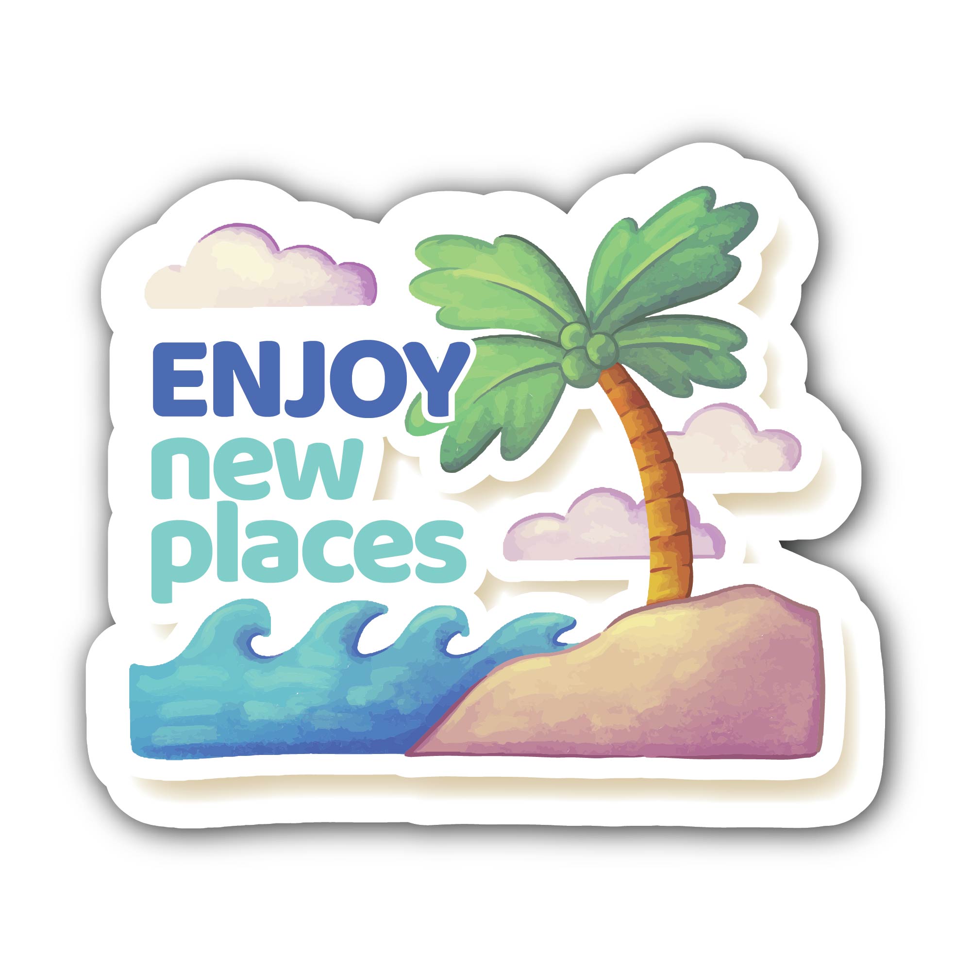 Enjoy new places Sticker, Waterproof Vinyl Decal Sticker Indoor Or Outdoor 2 (Pieces) 3" and 5"