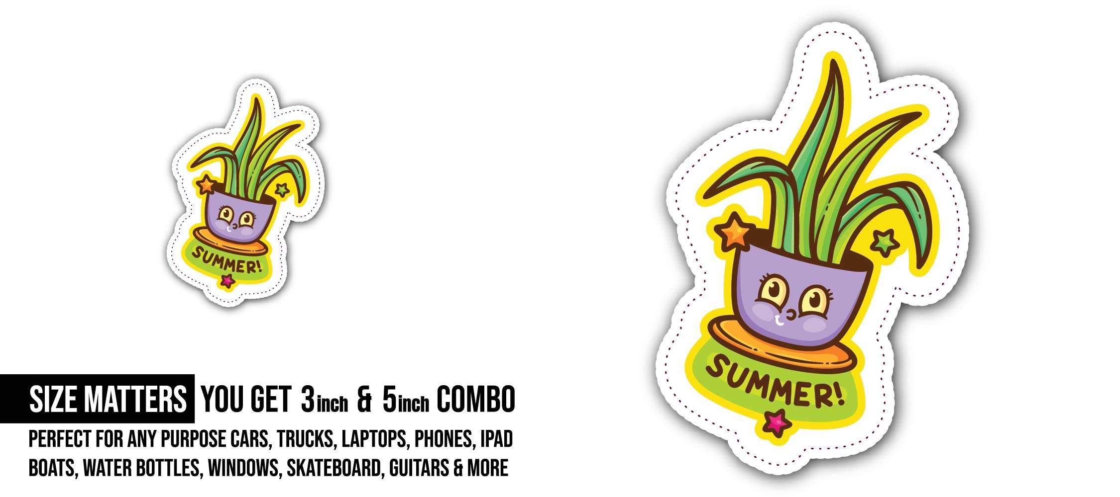 Cute Plant Sticker, Waterproof Vinyl Decal Sticker Indoor Or Outdoor 2 (Pieces) 3" and 5"