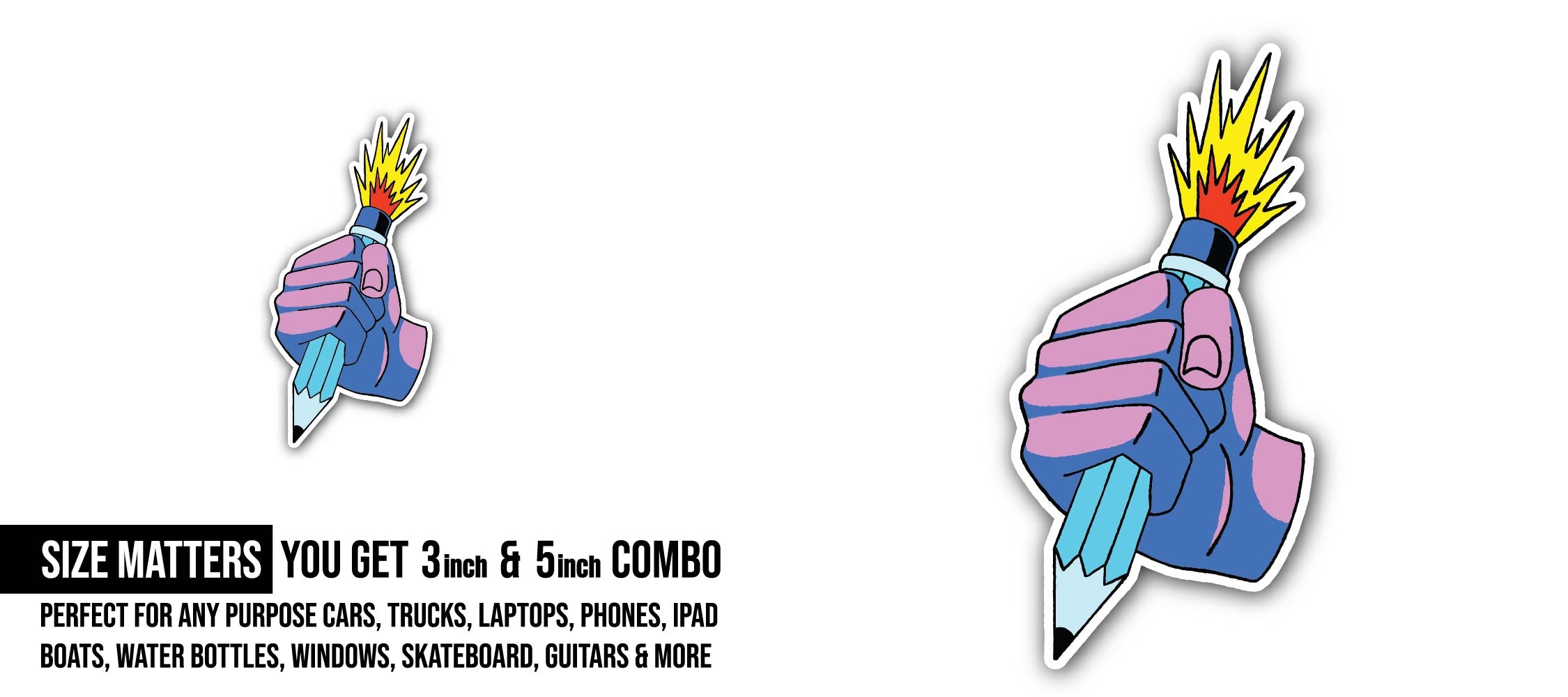 Vibrant Creative Writing Illustration Sticker, Waterproof Vinyl Decal Sticker Indoor Or Outdoor 2 (Pieces) 3" and 5"