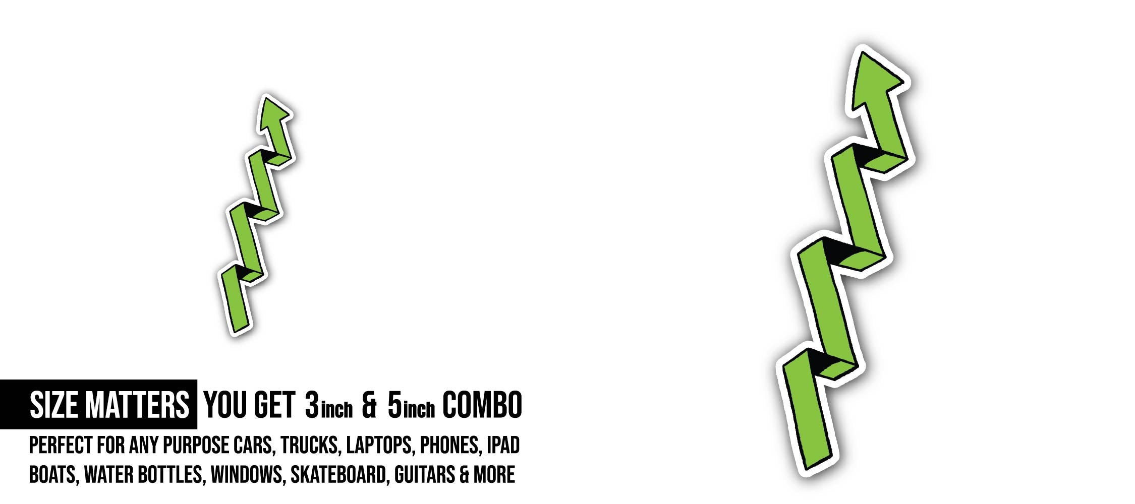 Green Arrow Sticker, Waterproof Vinyl Decal Sticker Indoor Or Outdoor 2 (Pieces) 3" and 5"