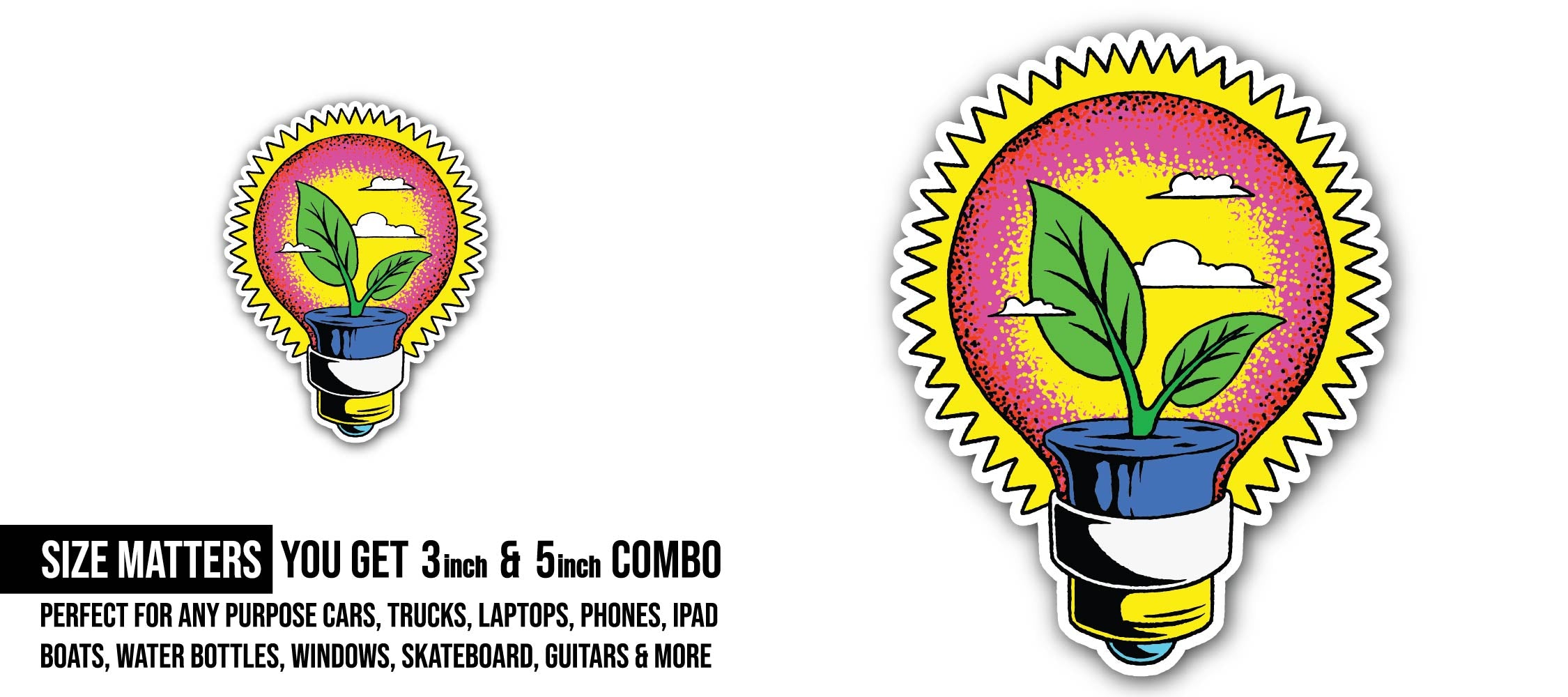 Vibrant eco technology illustration transparent Sticker, Waterproof Vinyl Decal Sticker Indoor Or Outdoor 2 (Pieces) 3" and 5"