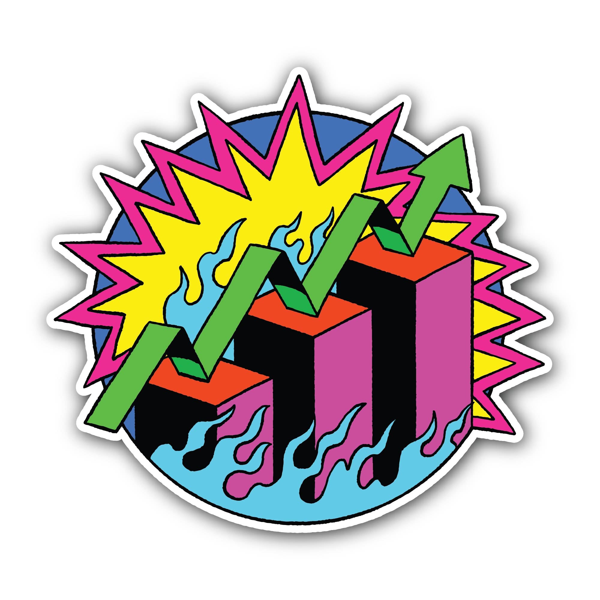 Neon Business Growth Illustration Sticker, Waterproof Vinyl Decal Sticker Indoor Or Outdoor 2 (Pieces) 3" and 5"