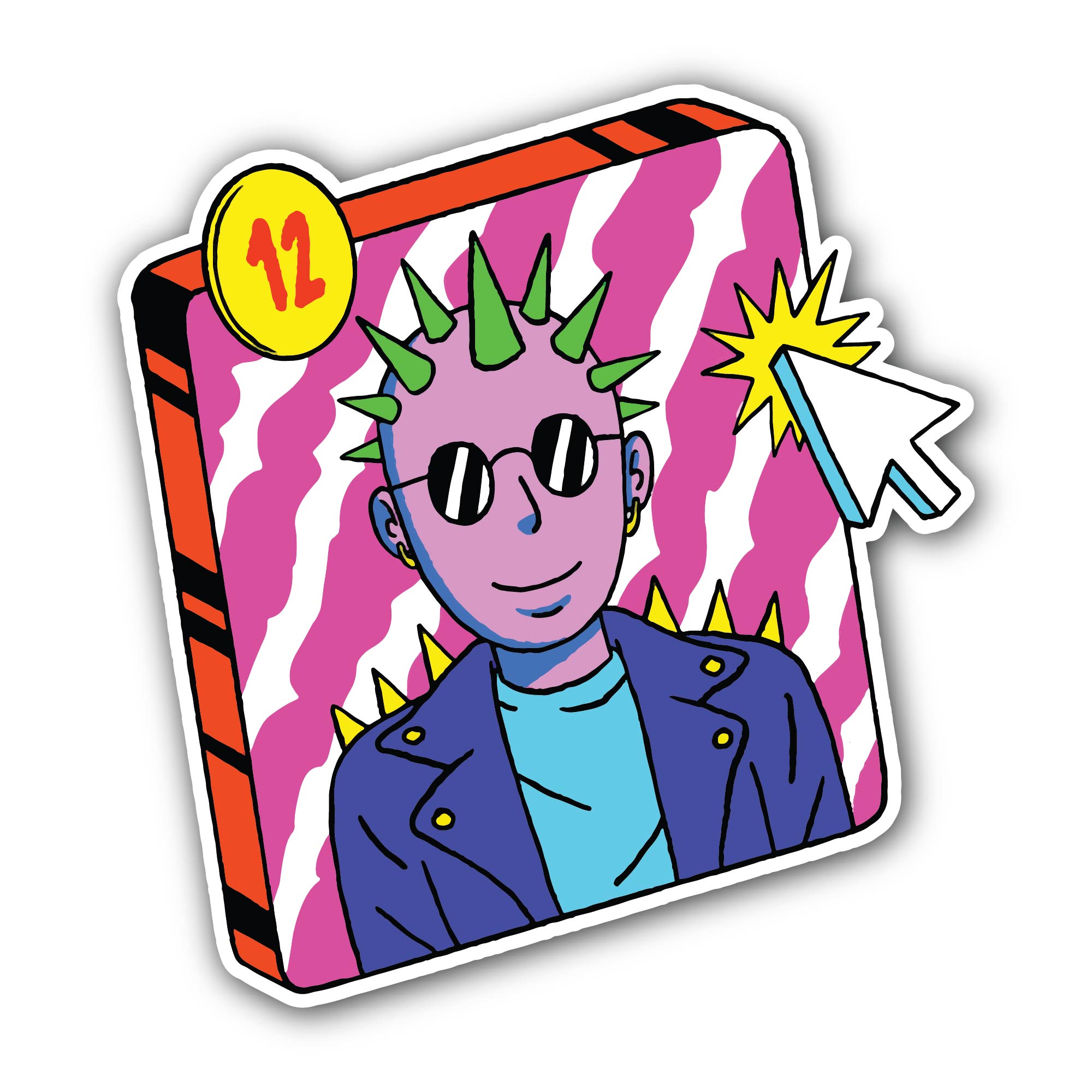 Punk user profile illustration Sticker, Waterproof Vinyl Decal Sticker Indoor Or Outdoor 2 (Pieces) 3" and 5"