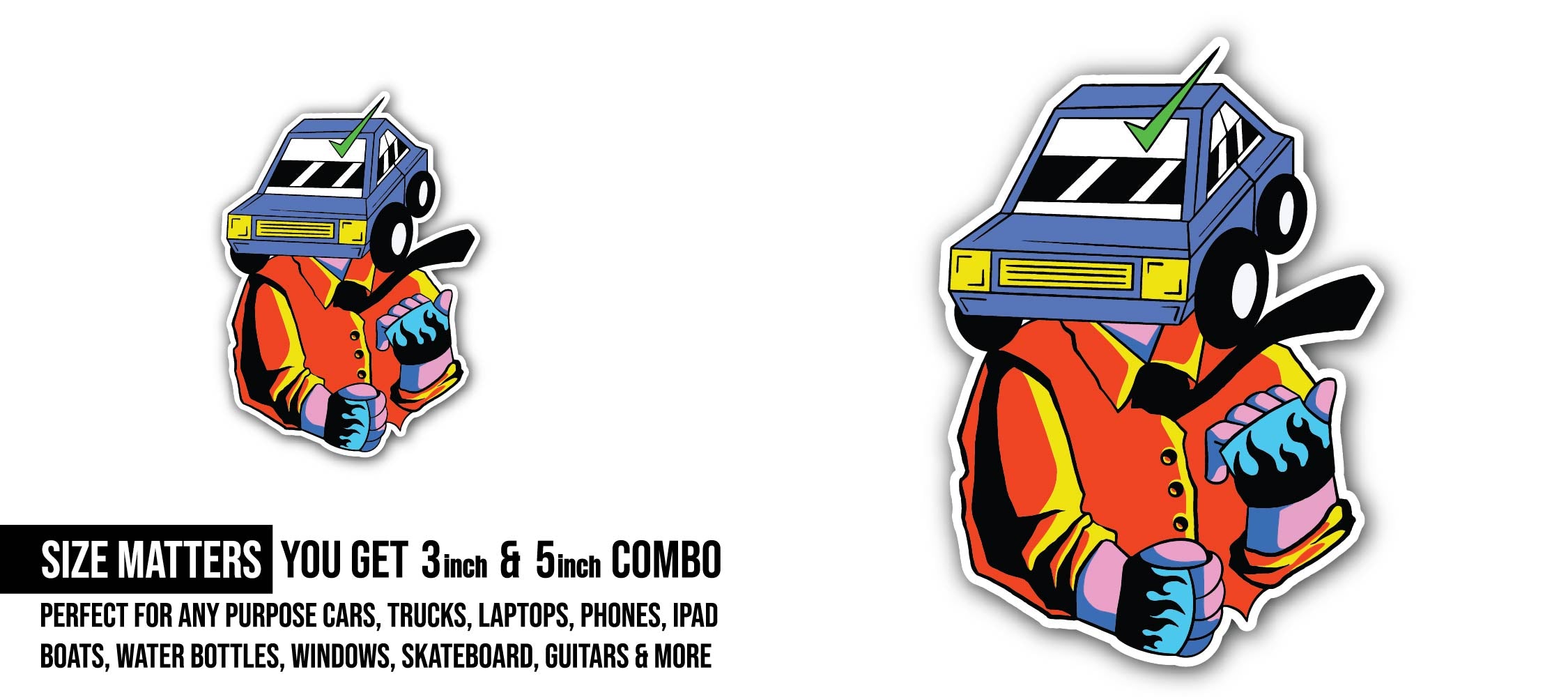 Neon Car Racer Sticker, Waterproof Vinyl Decal Sticker Indoor Or Outdoor 2 (Pieces) 3" and 5"
