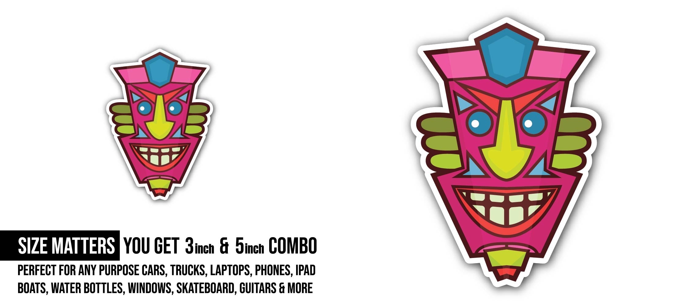 Stammes- Maske Sticker, Waterproof Vinyl Decal Sticker Indoor Or Outdoor 2 (Pieces) 3" and 5"