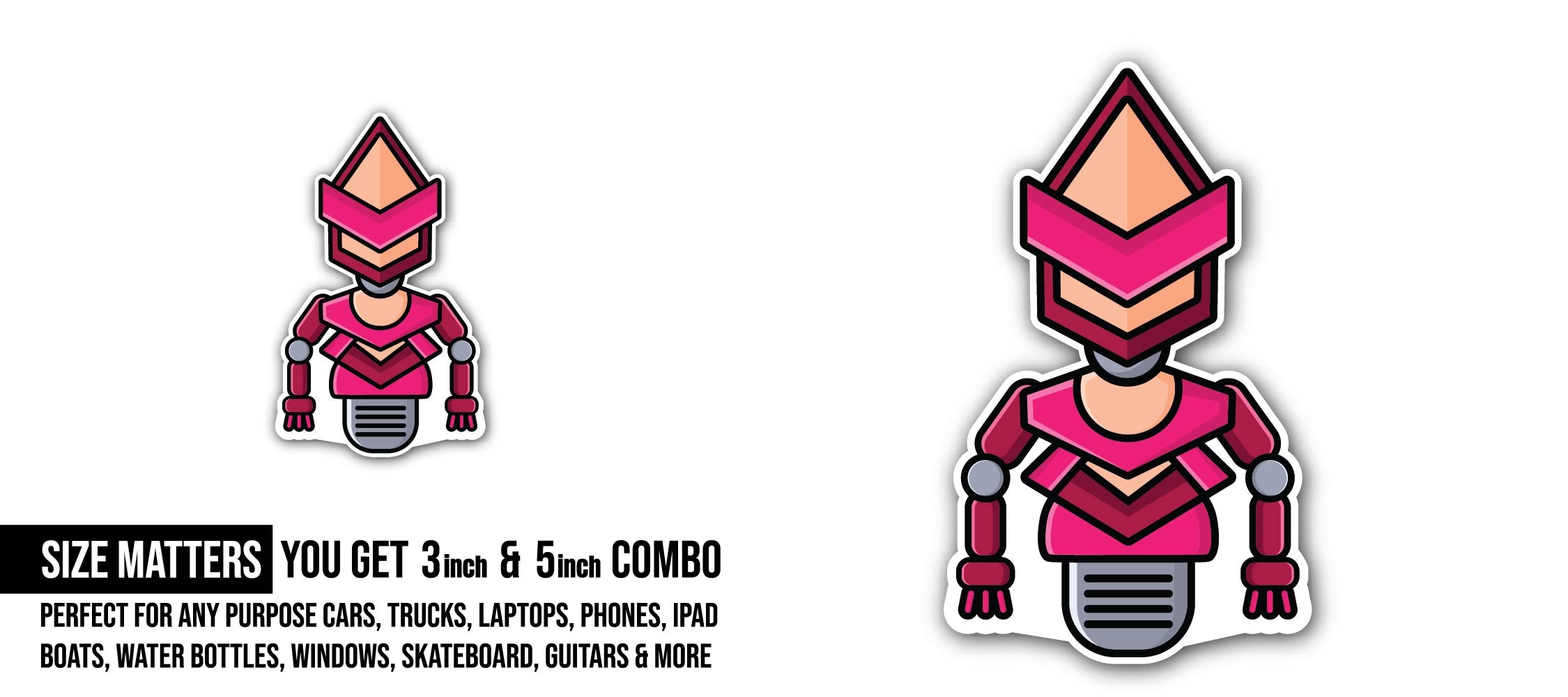 Red Robot Sticker, Waterproof Vinyl Decal Sticker Indoor Or Outdoor 2 (Pieces) 3" and 5"