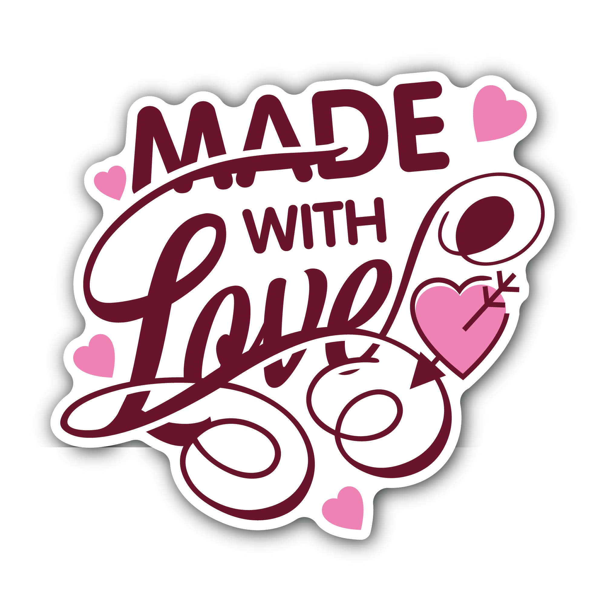 Maroon Arrow & Made with Love Sticker, Waterproof Vinyl Decal Sticker Indoor Or Outdoor 2 (Pieces) 3" and 5"