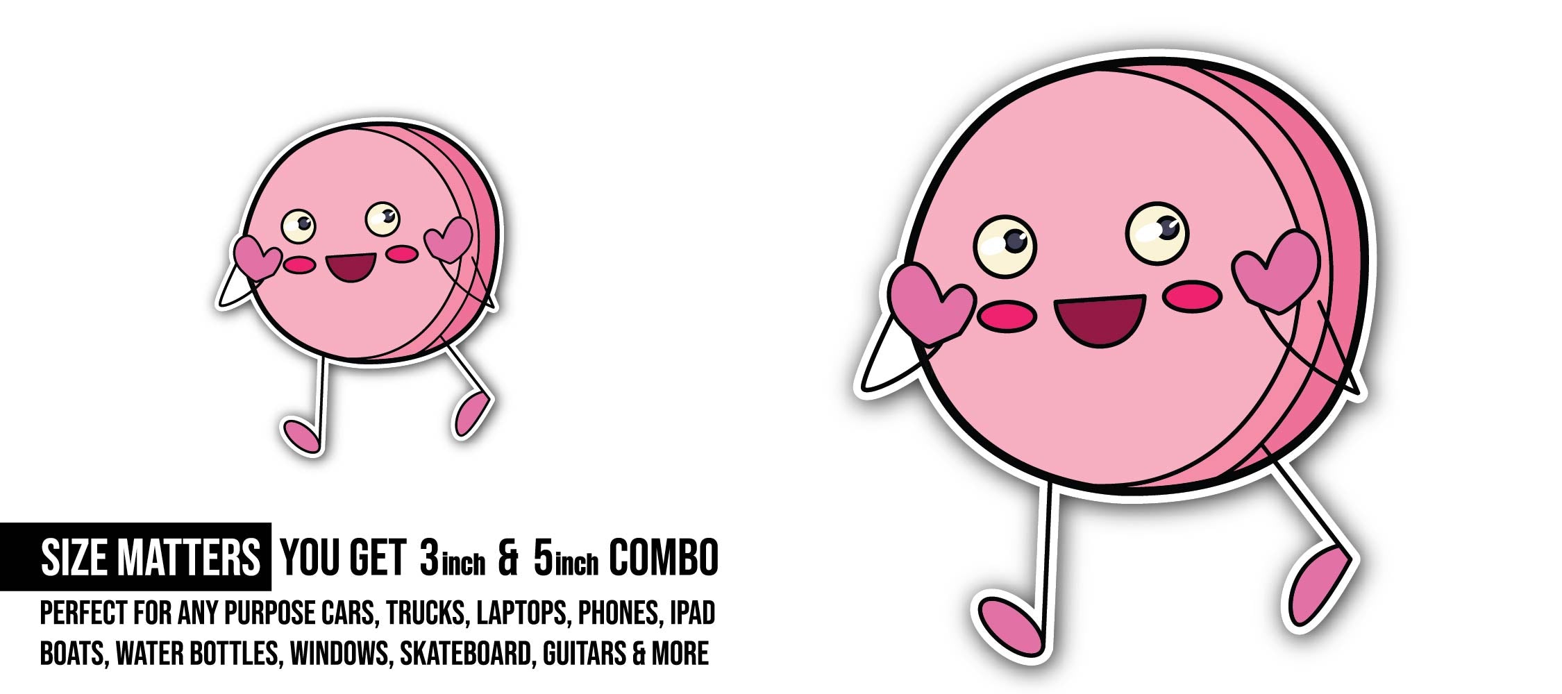 Cute pink cookie Sticker, Waterproof Vinyl Decal Sticker Indoor Or Outdoor 2 (Pieces) 3" and 5"