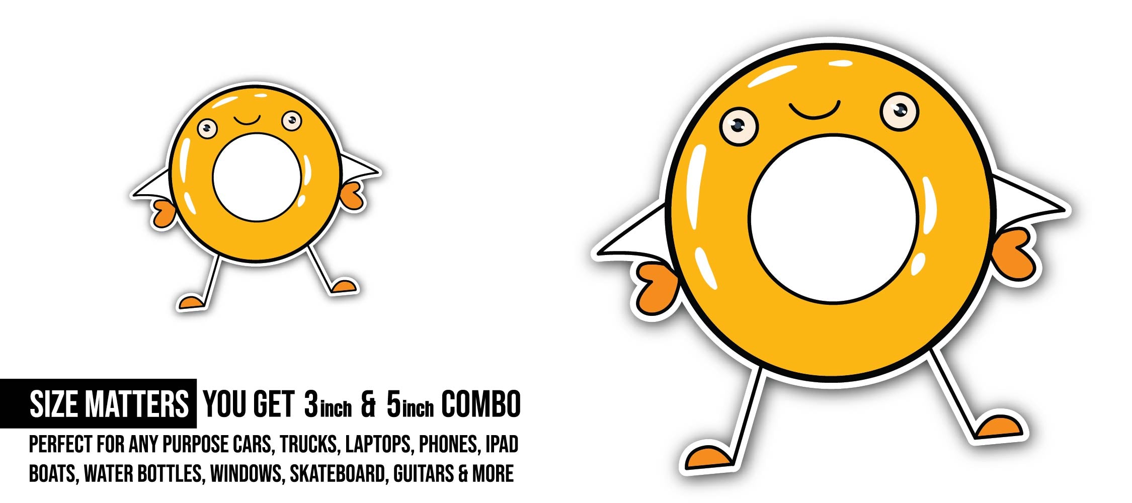 Yellow Donut Sticker, Waterproof Vinyl Decal Sticker Indoor Or Outdoor 2 (Pieces) 3" and 5"