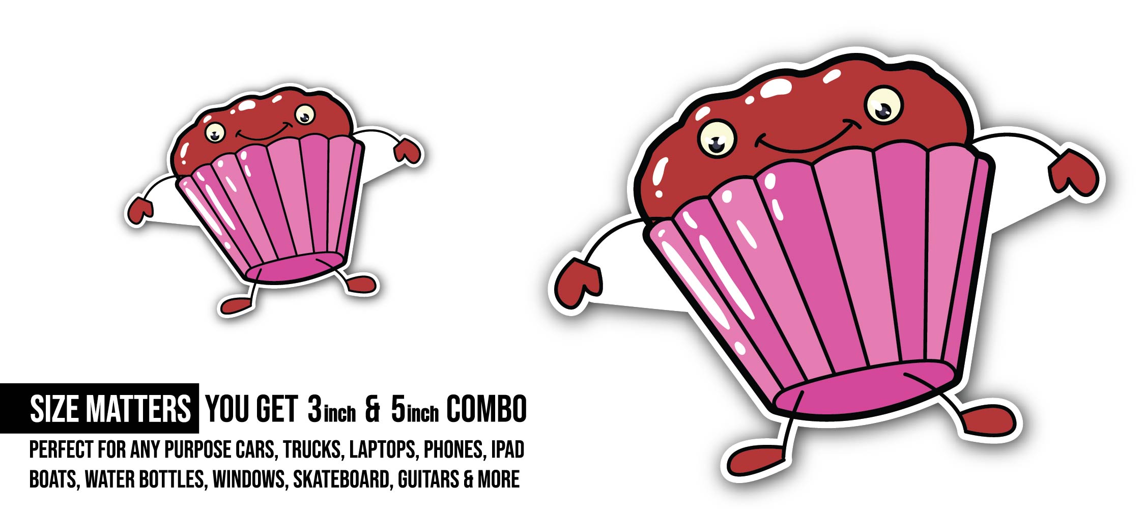 Cupcake,chocolate Sticker, Waterproof Vinyl Decal Sticker Indoor Or Outdoor 2 (Pieces) 3" and 5"