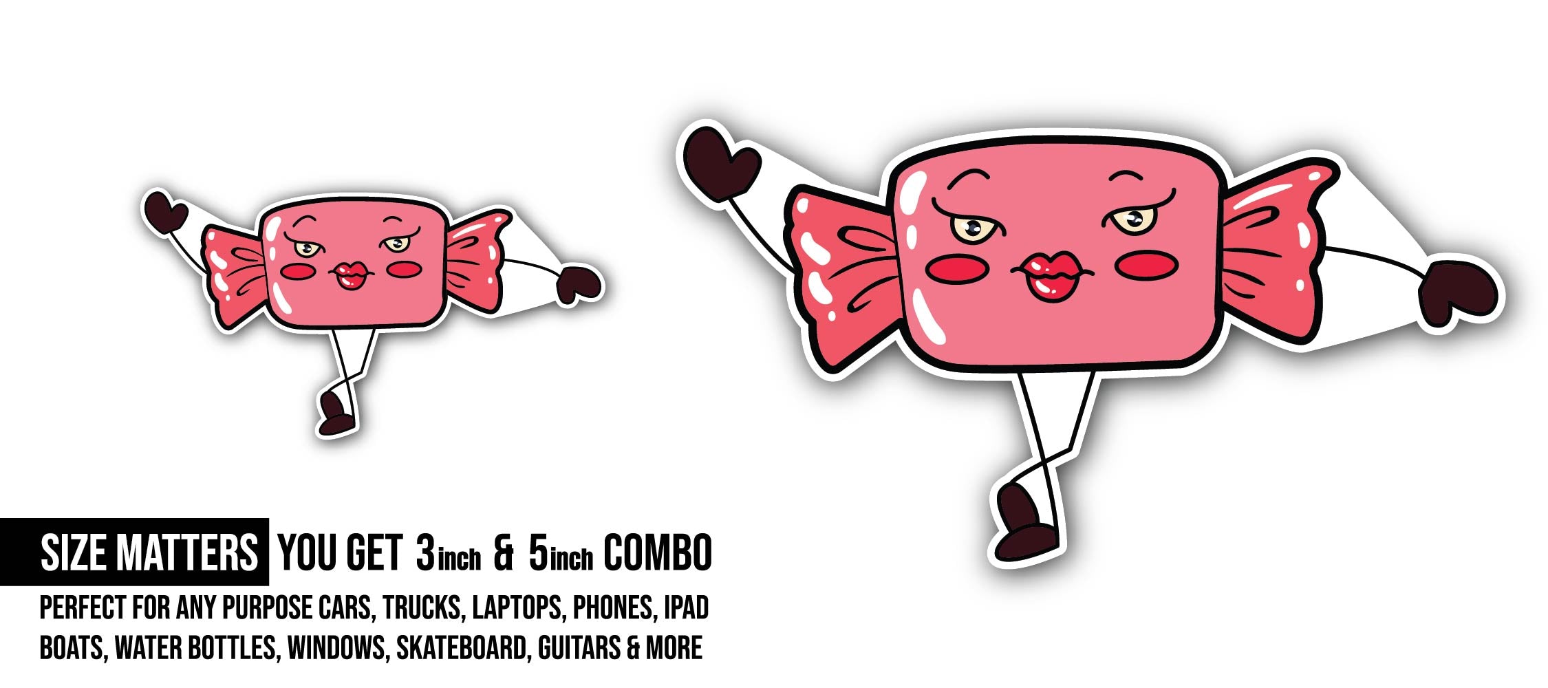 Cute Toffee Sticker, Waterproof Vinyl Decal Sticker Indoor Or Outdoor 2 (Pieces) 3" and 5"
