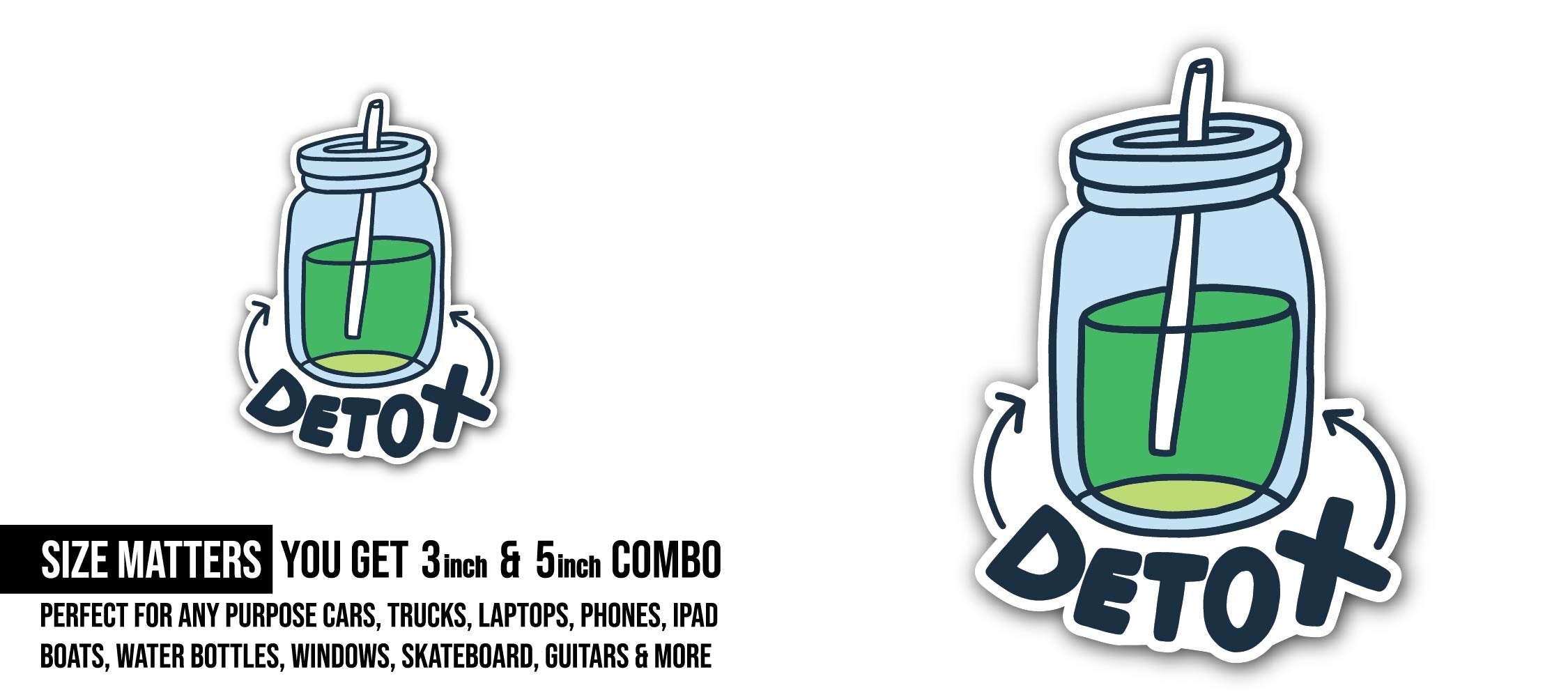 Detox Titel Sticker, Waterproof Vinyl Decal Sticker Indoor Or Outdoor 2 (Pieces) 3" and 5"