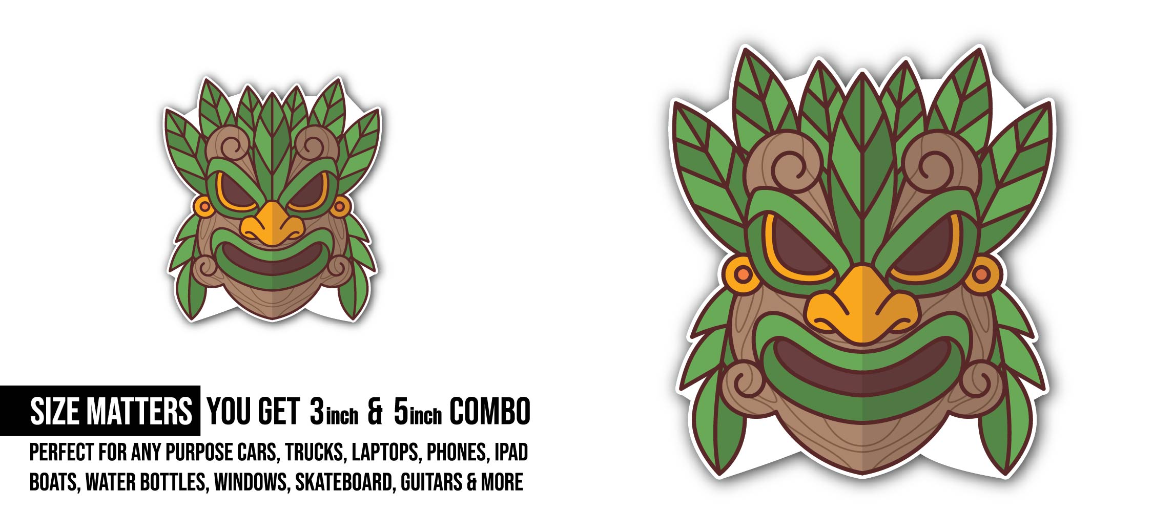 Tribal Tiki Mask Sticker, Waterproof Vinyl Decal Sticker Indoor Or Outdoor 2 (Pieces) 3" and 5"